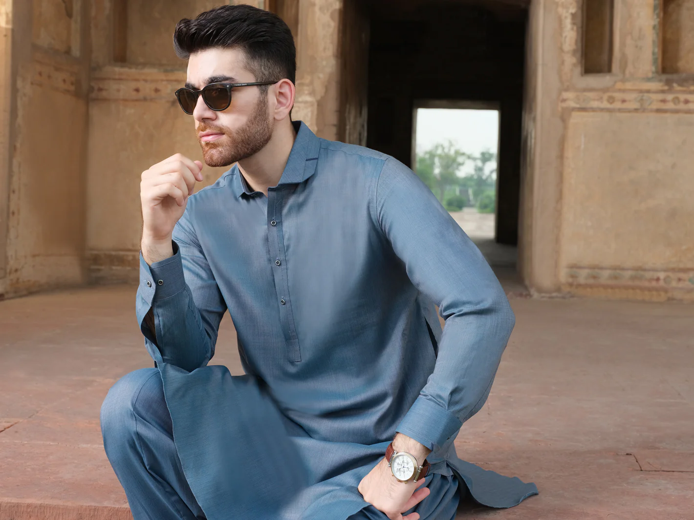 Blue Blended Kameez Shalwar - ALWA-KS-219 - Image 3