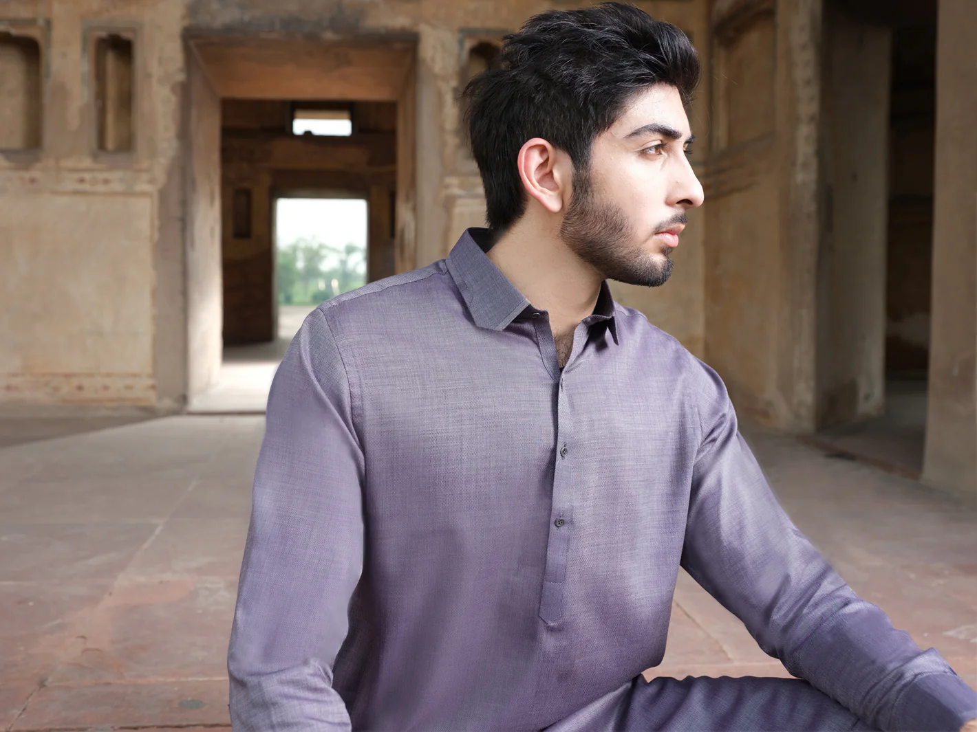 Grey Blended Kameez Shalwar - ALWA-KS-221 - Image 2