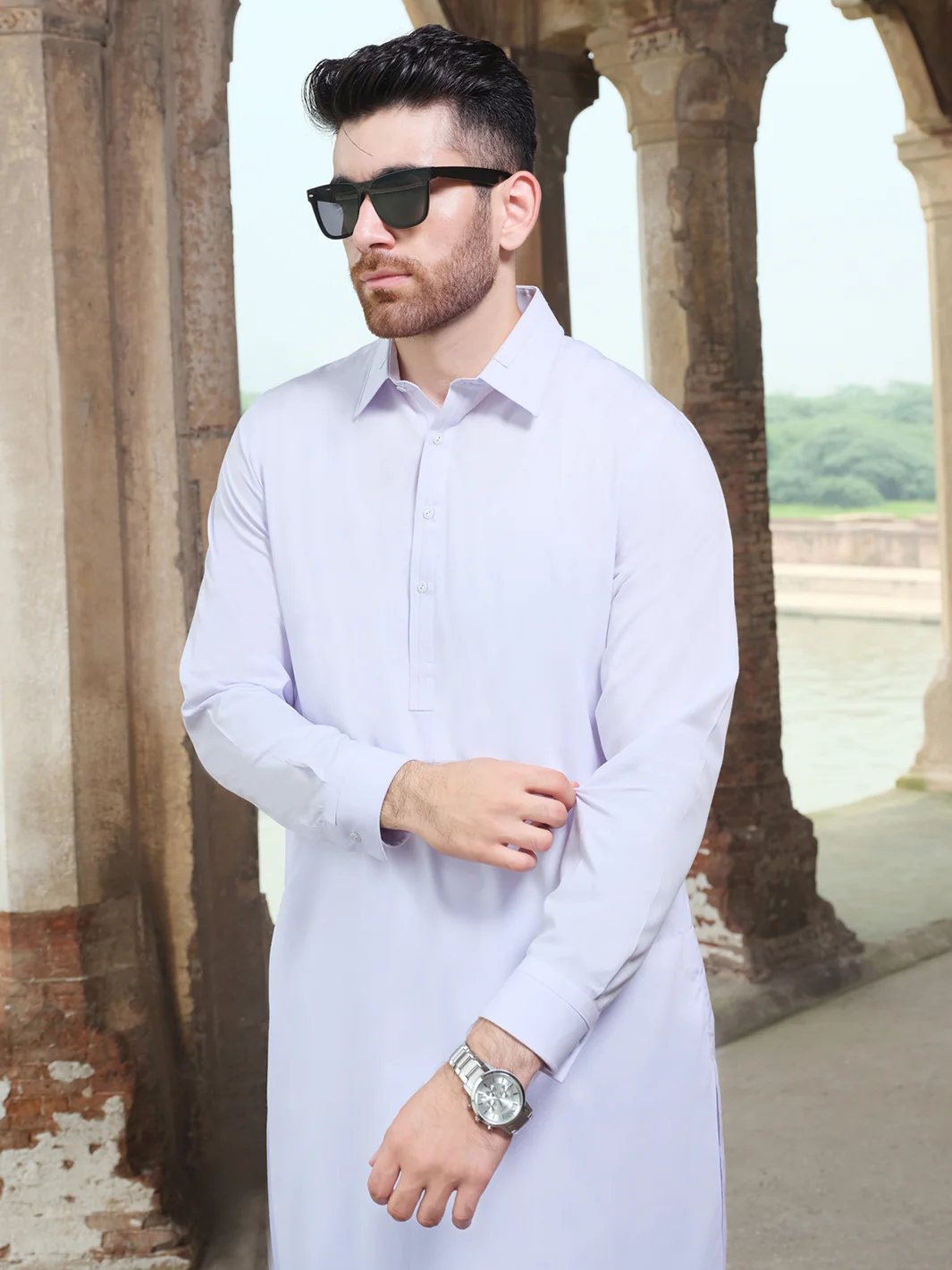 White Blended Kameez Shalwar - ALWA-KS-224 - Image 3
