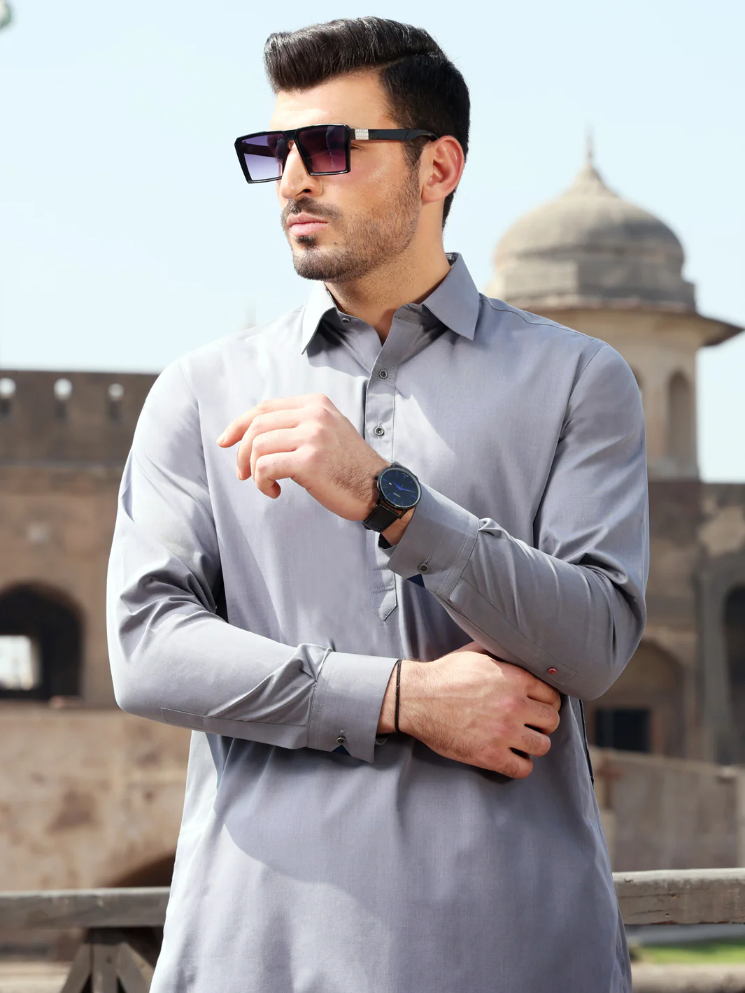 Grey Blended Kameez Shalwar - ALWA-KS-229A - Image 2