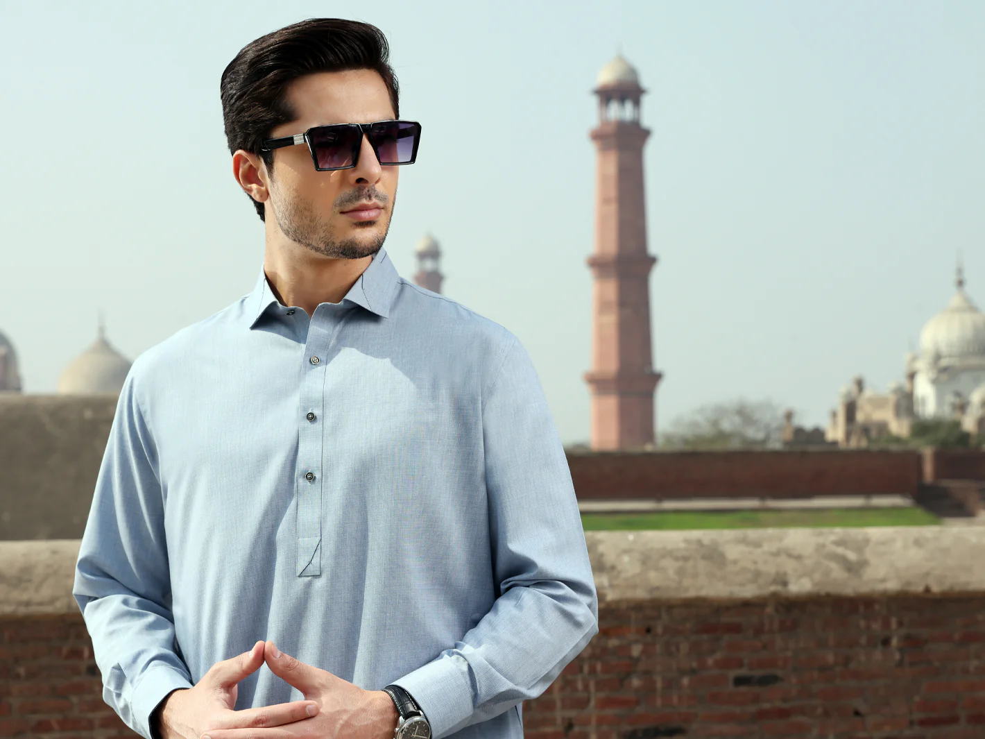 Light Blue Blended Kameez Shalwar - ALWA-KS-237 - Image 3