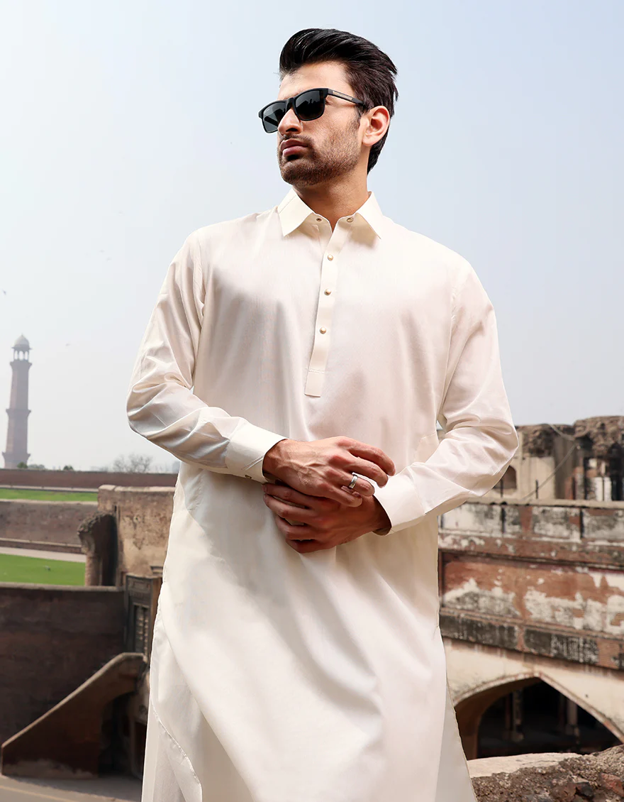 Off White Blended Kameez Shalwar - ALWA-KS-243 - Image 3