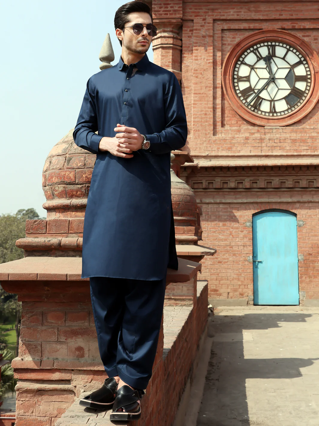 Navy Blue Blended Kameez Shalwar - ALWA-KS-245 - Image 2