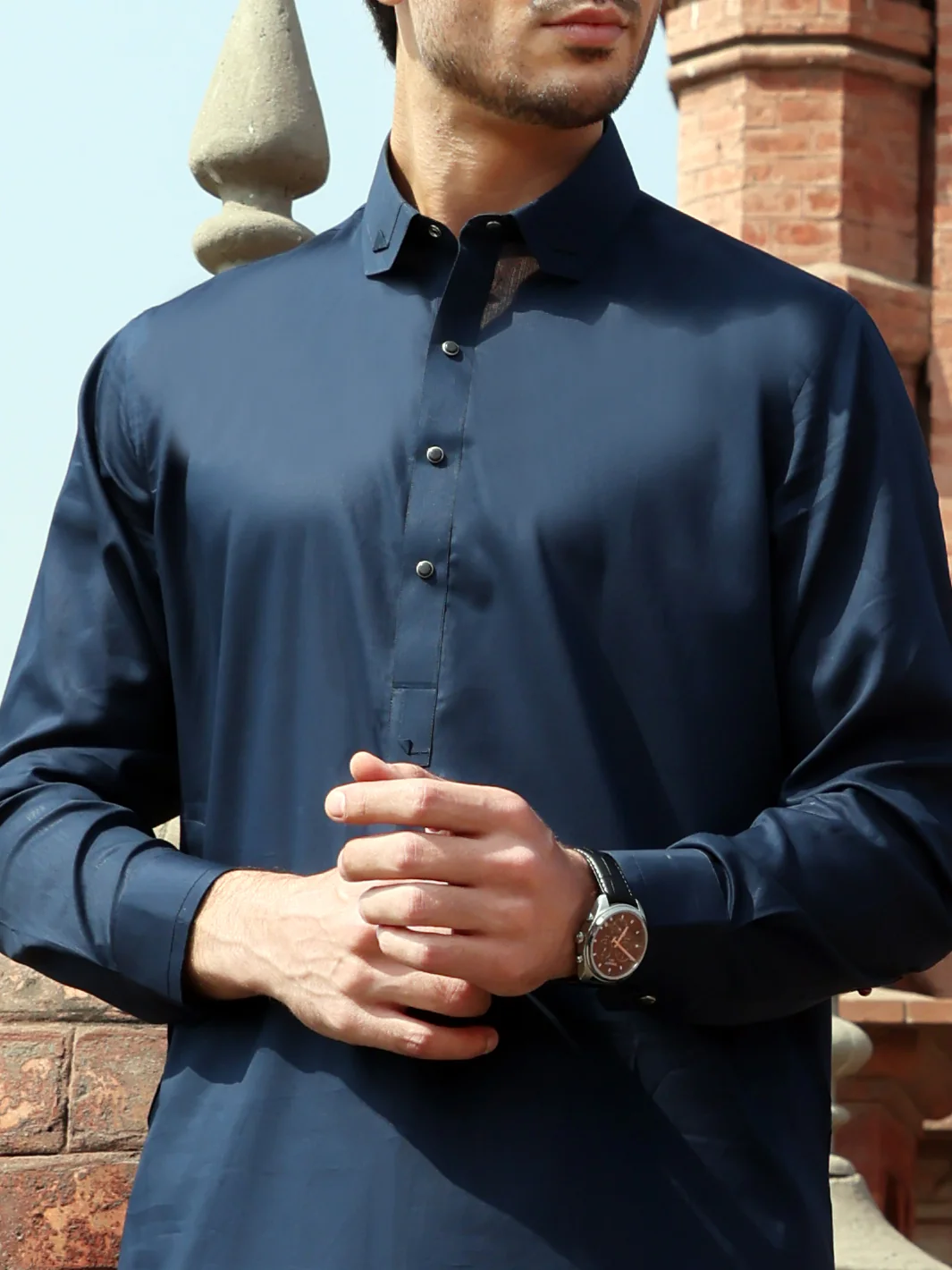 Navy Blue Blended Kameez Shalwar - ALWA-KS-245 - Image 3