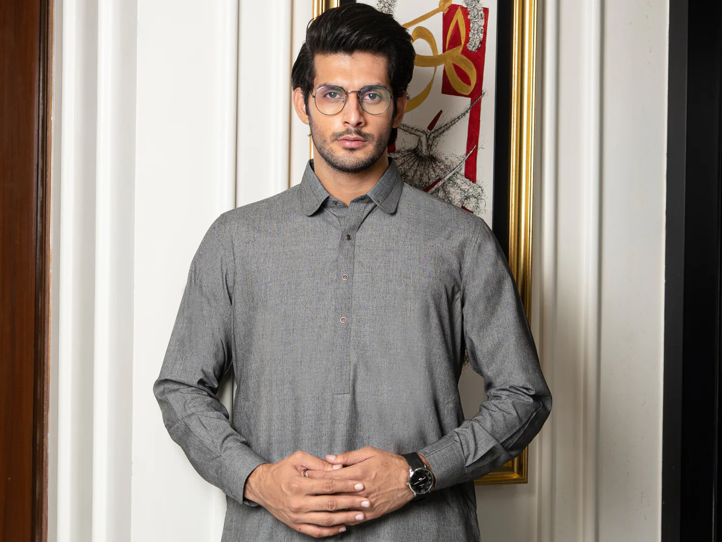 Grey Blended Kameez Shalwar - ALWA-KS-255 - Image 4