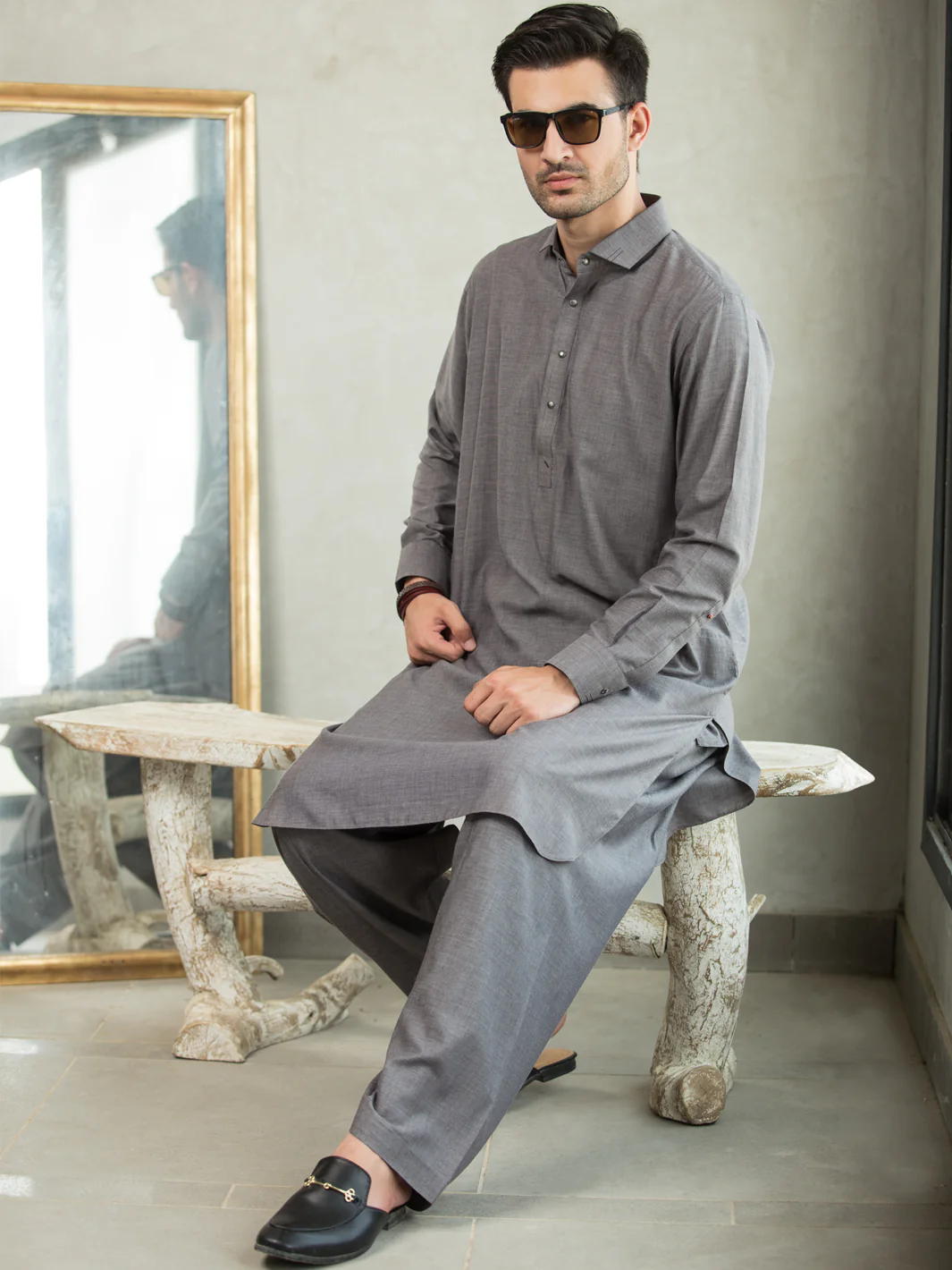 Light Grey Blended Kameez Shalwar - ALWA-KS-256 - Image 2
