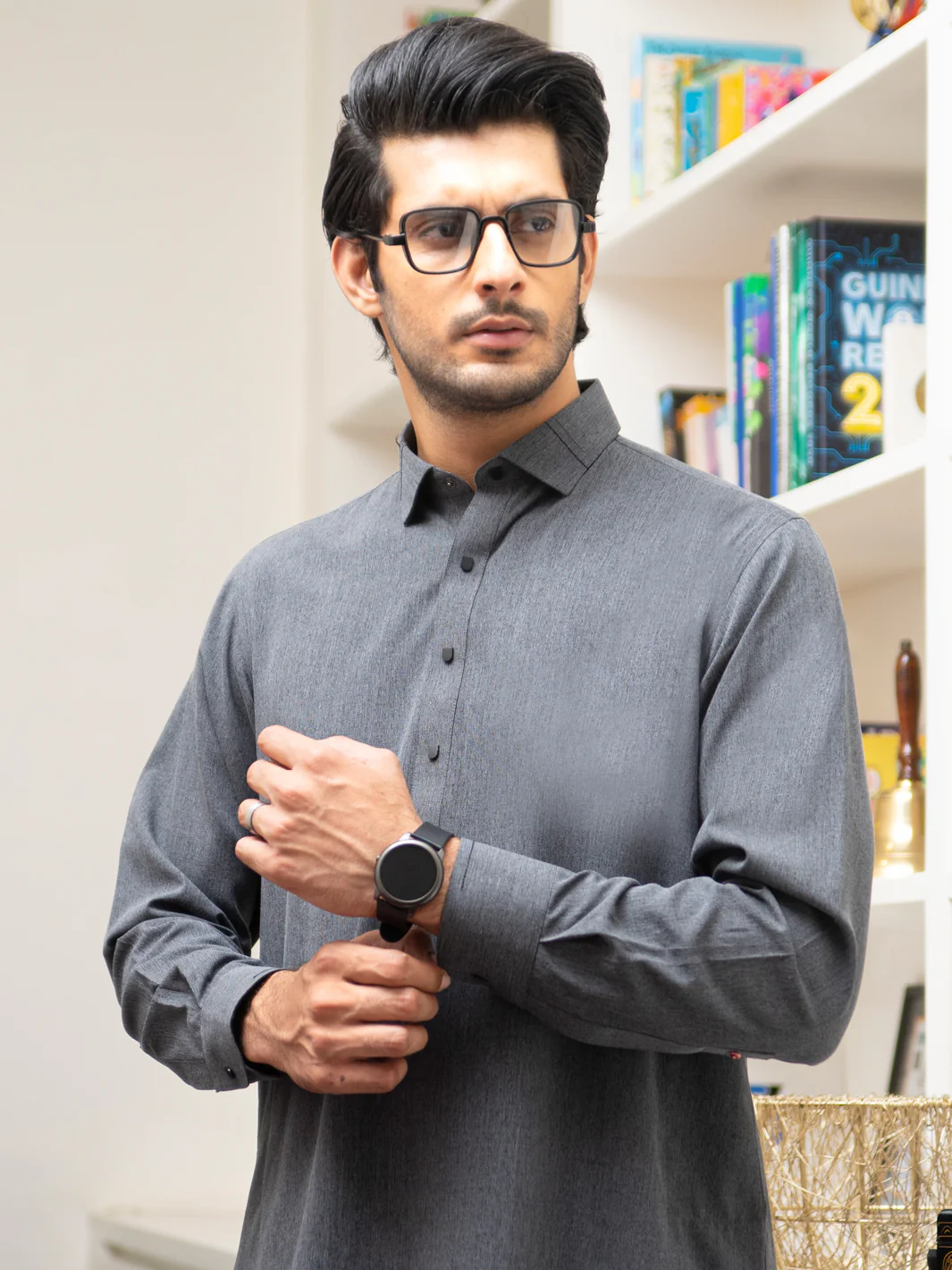 Grey Blended Kameez Shalwar - ALWA-KS-257 - Image 2