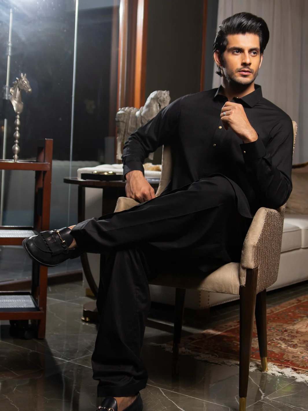 Black Blended Kameez Shalwar - ALWA-KS-269 - Image 2