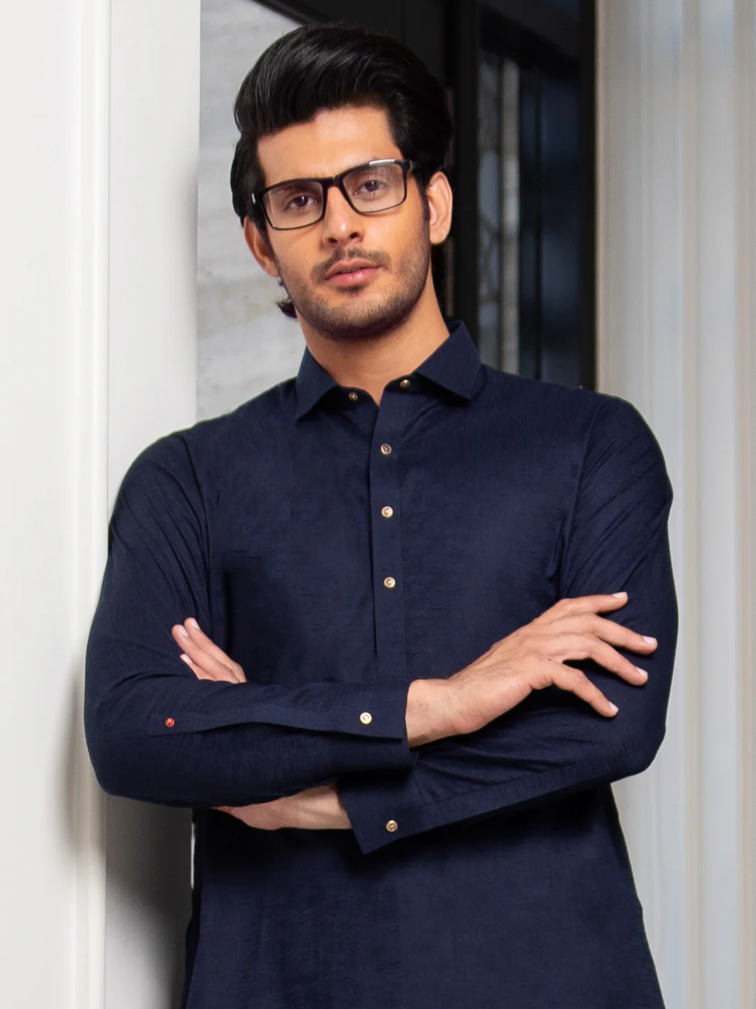Navy Blue Blended Kameez Shalwar - ALWA-KS-270 - Image 2