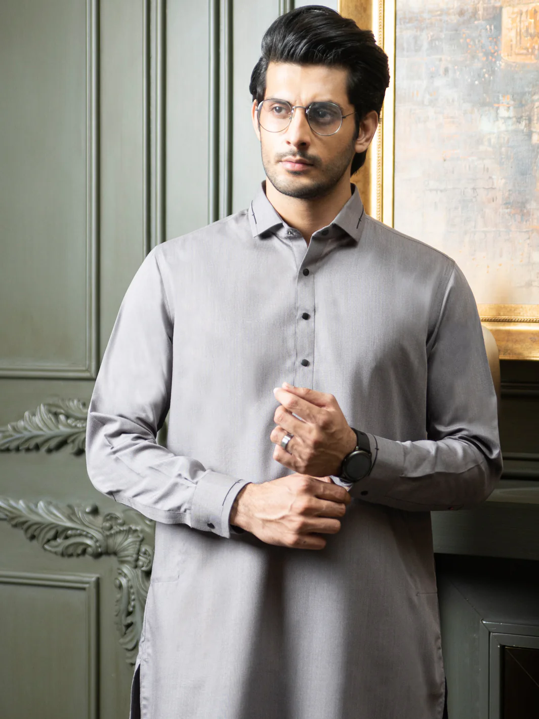 Grey Blended Kameez Shalwar - ALWA-KS-272 - Image 2