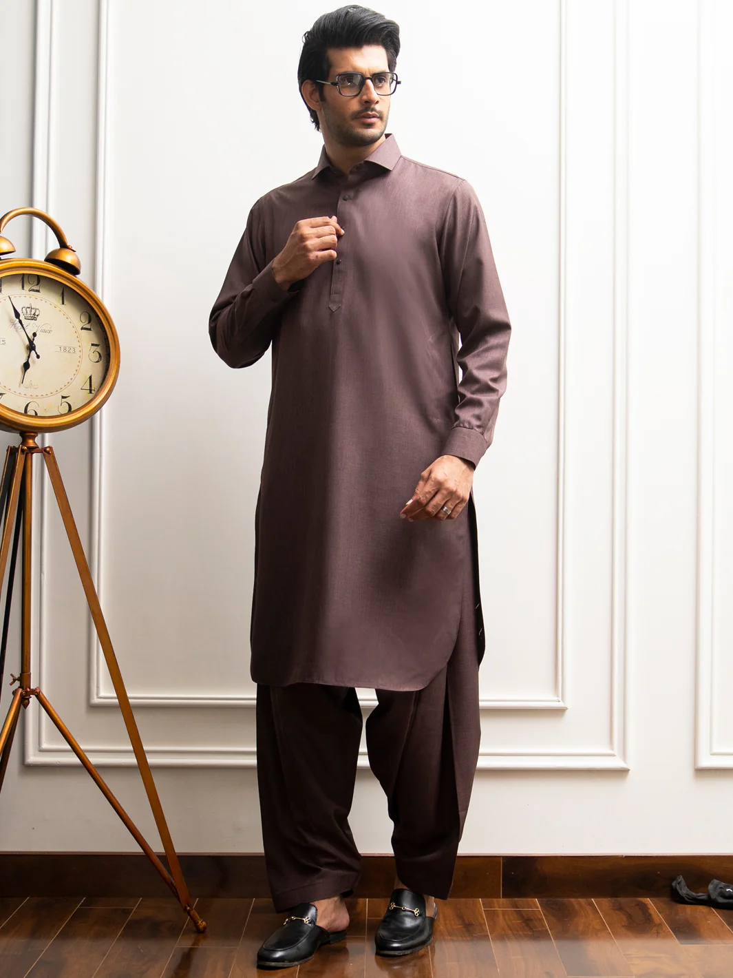 Brown Blended Kameez Shalwar - ALWA-KS-286