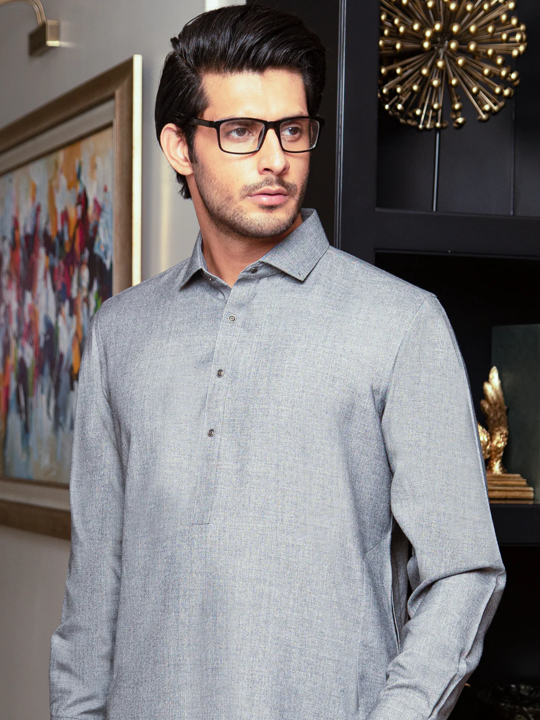 Light Grey Blended Kameez Shalwar - ALWA-KS-292 - Image 2