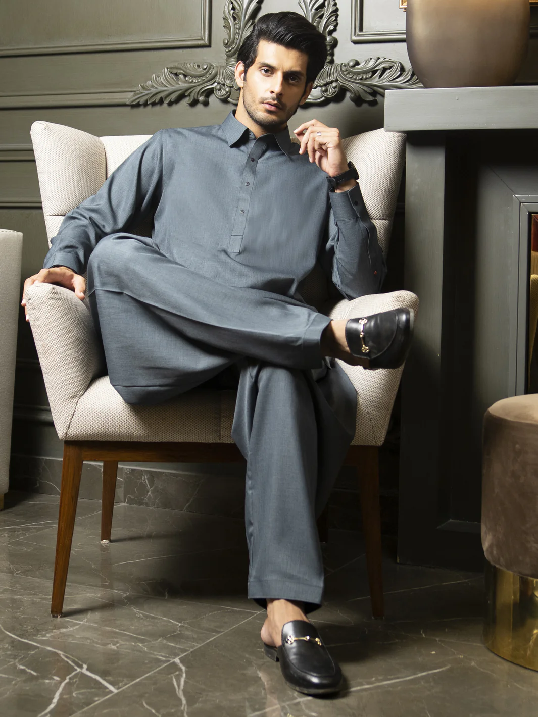 Green Kameez Shalwar - ALWA-KS-296 - Image 2