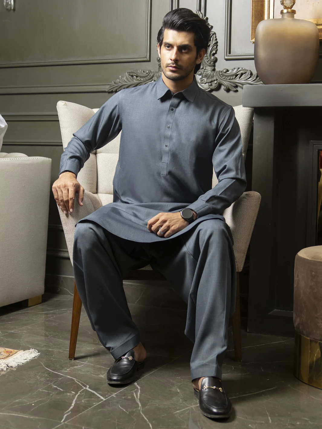 Green Kameez Shalwar - ALWA-KS-296 - Image 3