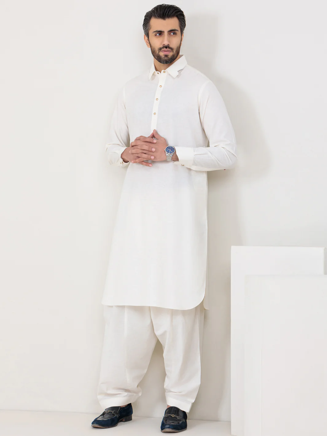 Off White Blended Kameez Shalwar - ALWA-KS-301 - Image 2
