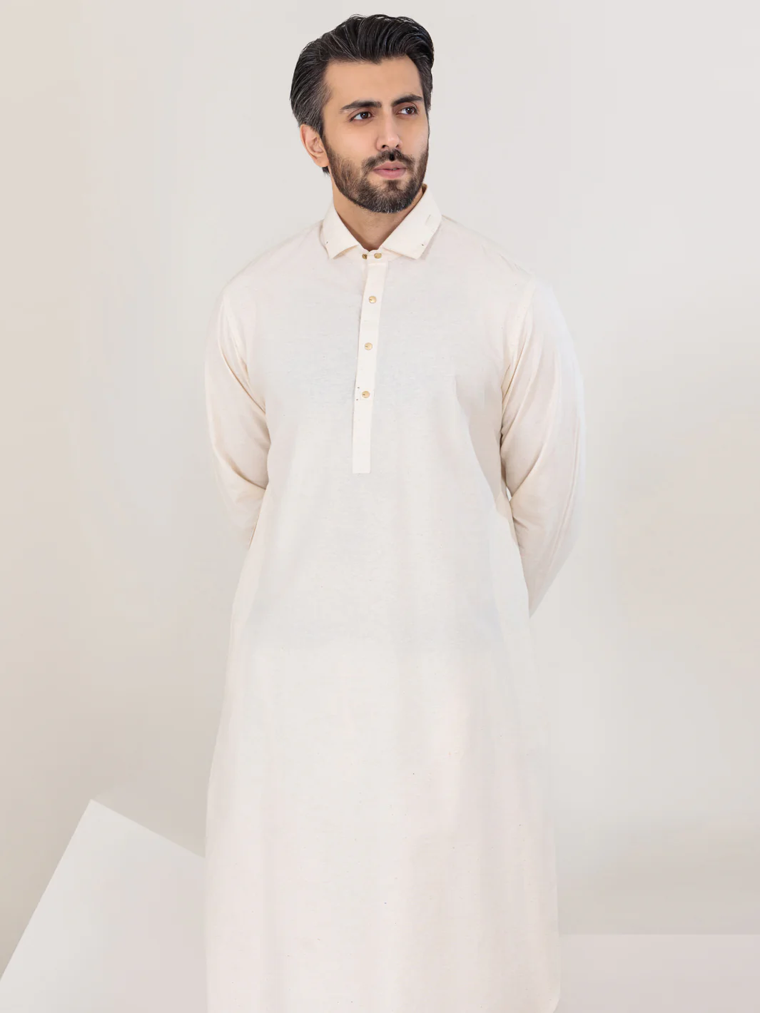 Off White Blended Kameez Shalwar - ALWA-KS-302 - Image 3