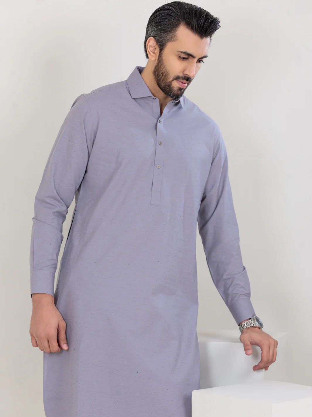 Light Grey Blended Kameez Shalwar - ALWA-KS-305 - Image 4