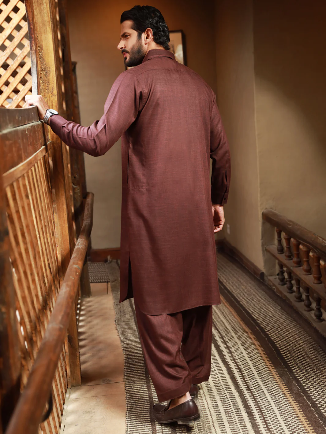 Maroon Blended Kameez Shalwar - ALWA-KS-311 - Image 2