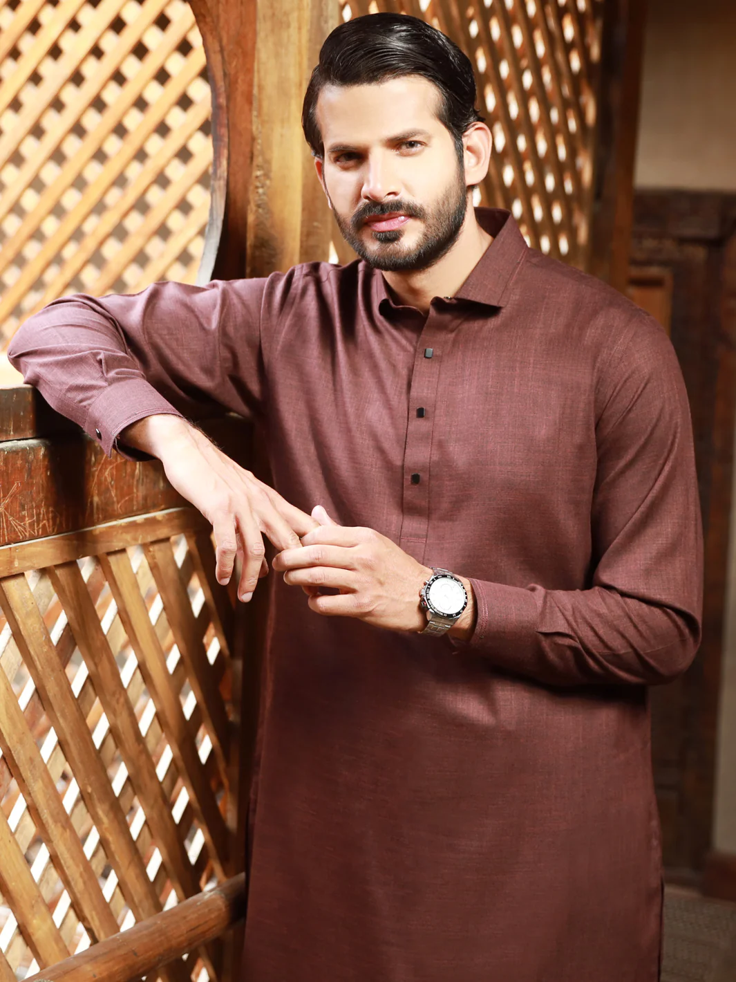 Maroon Blended Kameez Shalwar - ALWA-KS-311 - Image 4