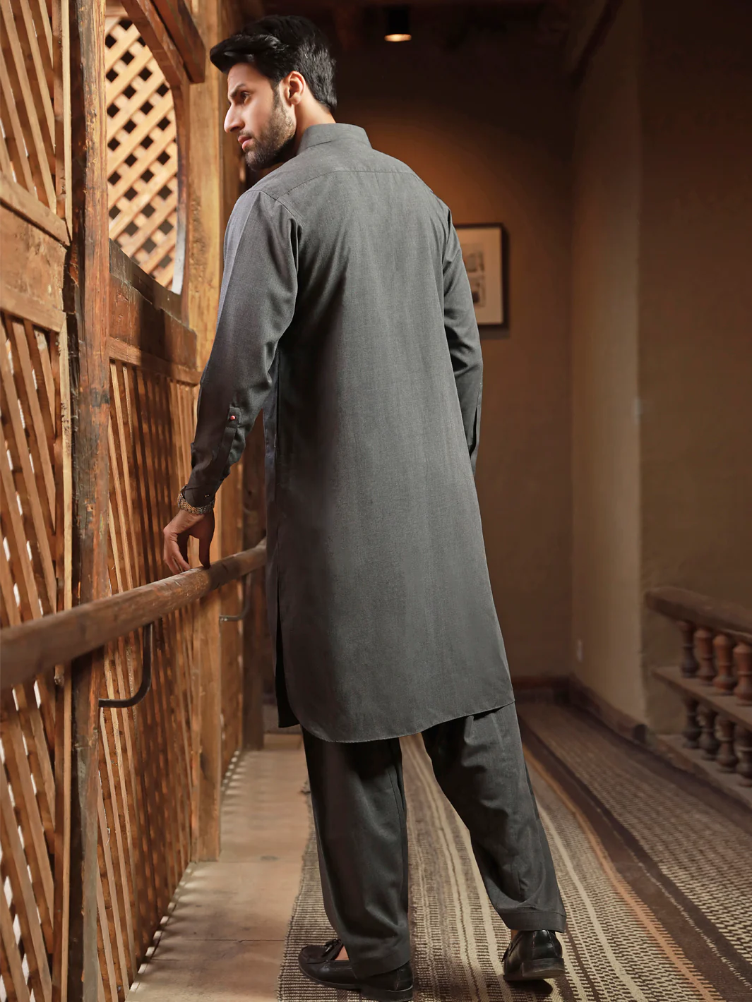 Charcoal Grey Blended Kameez Shalwar - ALWA-KS-314 - Image 4