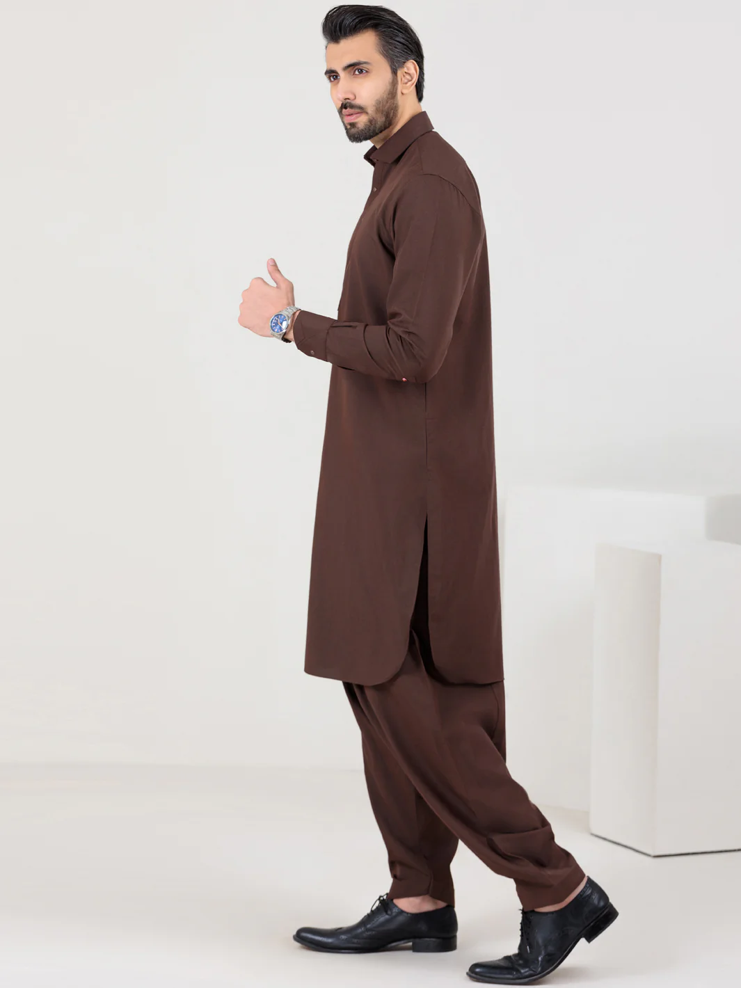 Brown Blended Kameez Shalwar - ALWA-KS-315 - Image 2