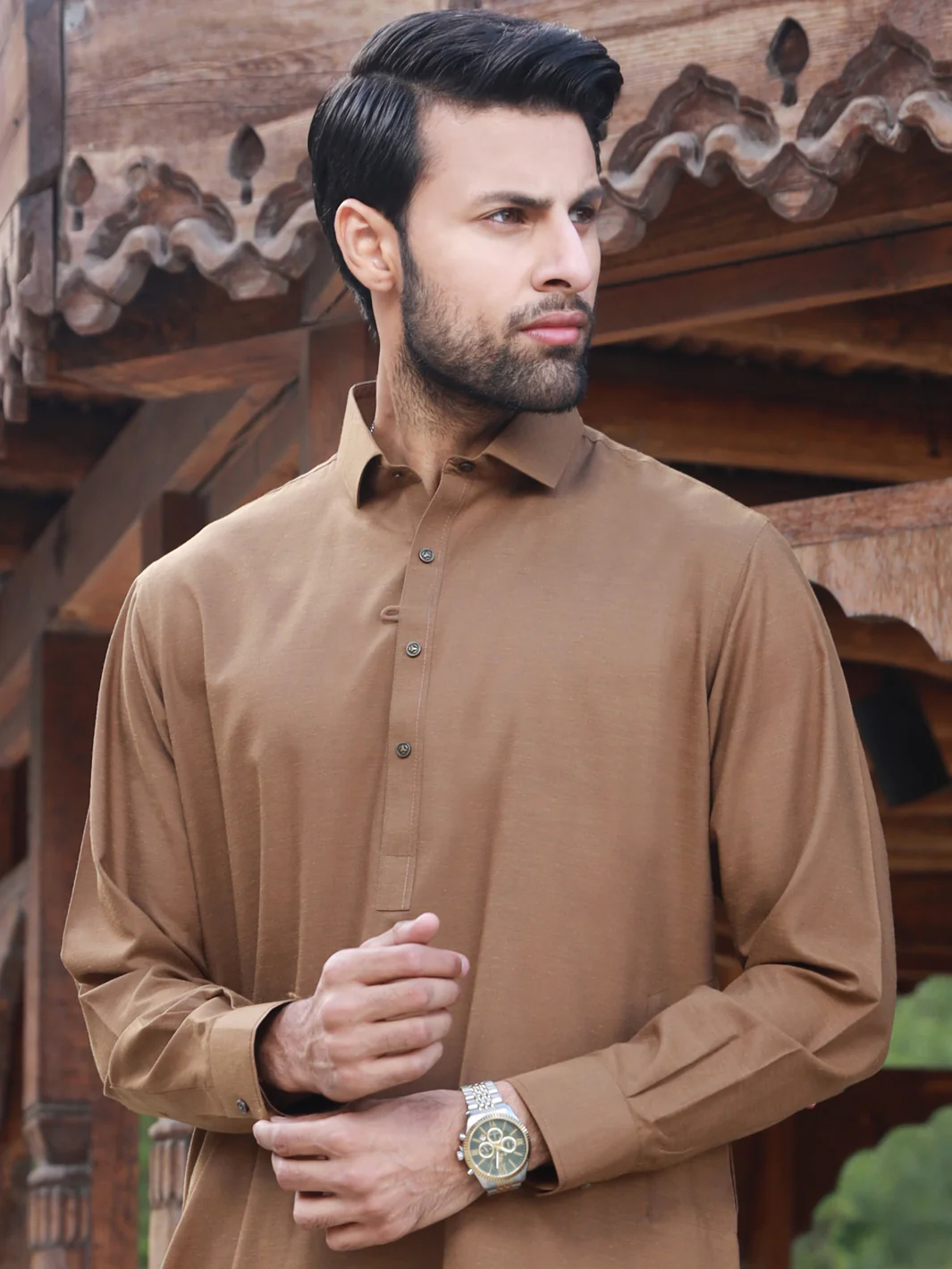 Brown Blended Kameez Shalwar - ALWA-KS-320 - Image 3