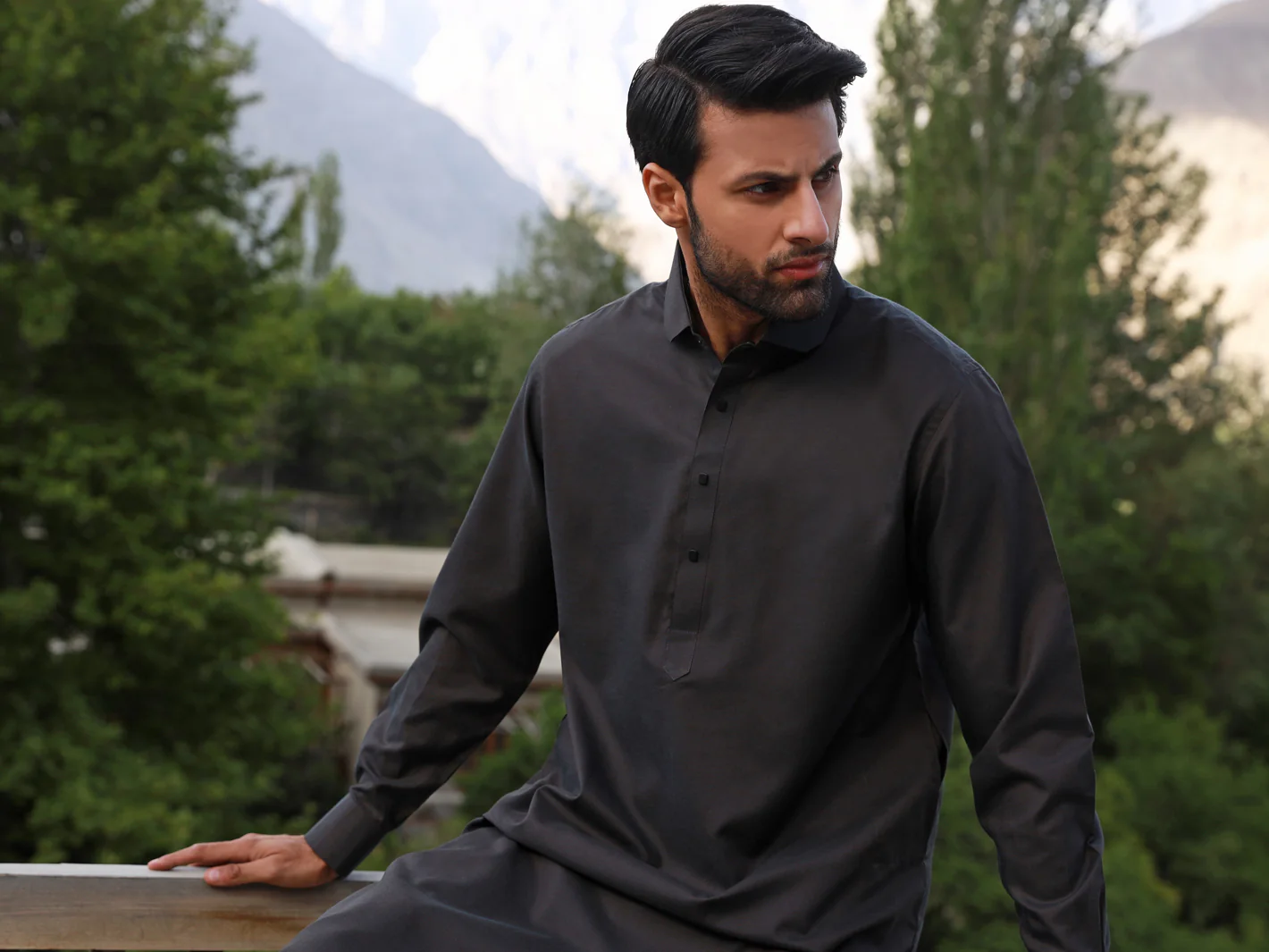 Dark Grey Blended Kameez Shalwar - ALWA-KS-321 - Image 3