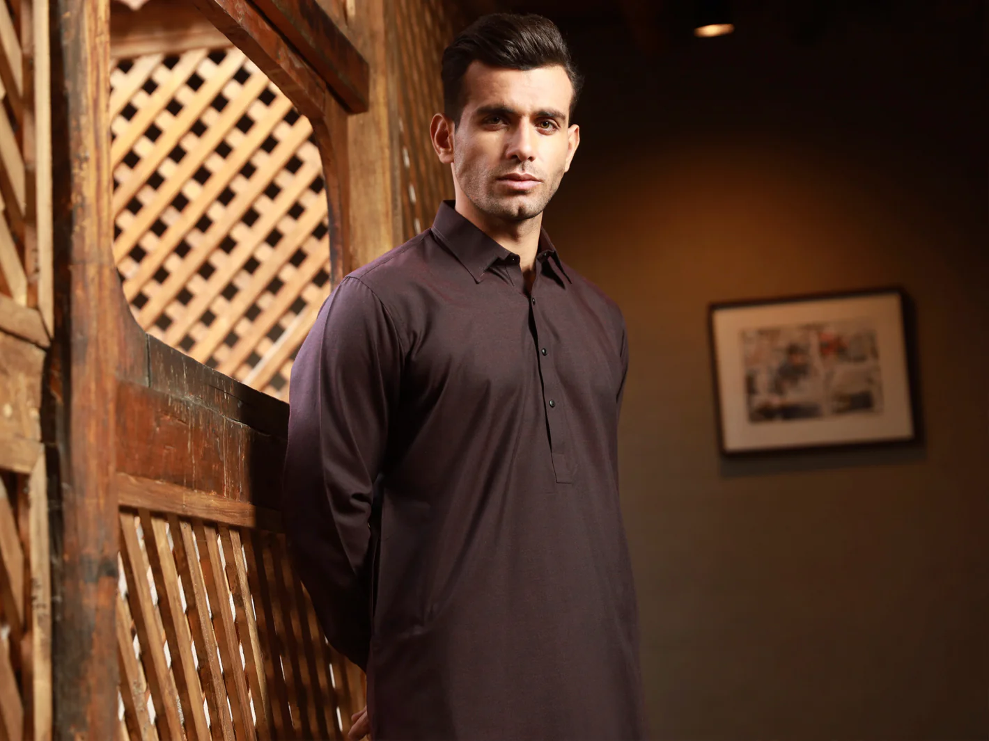 Dark Maroon Blended Kameez Shalwar - ALWA-KS-323 - Image 3