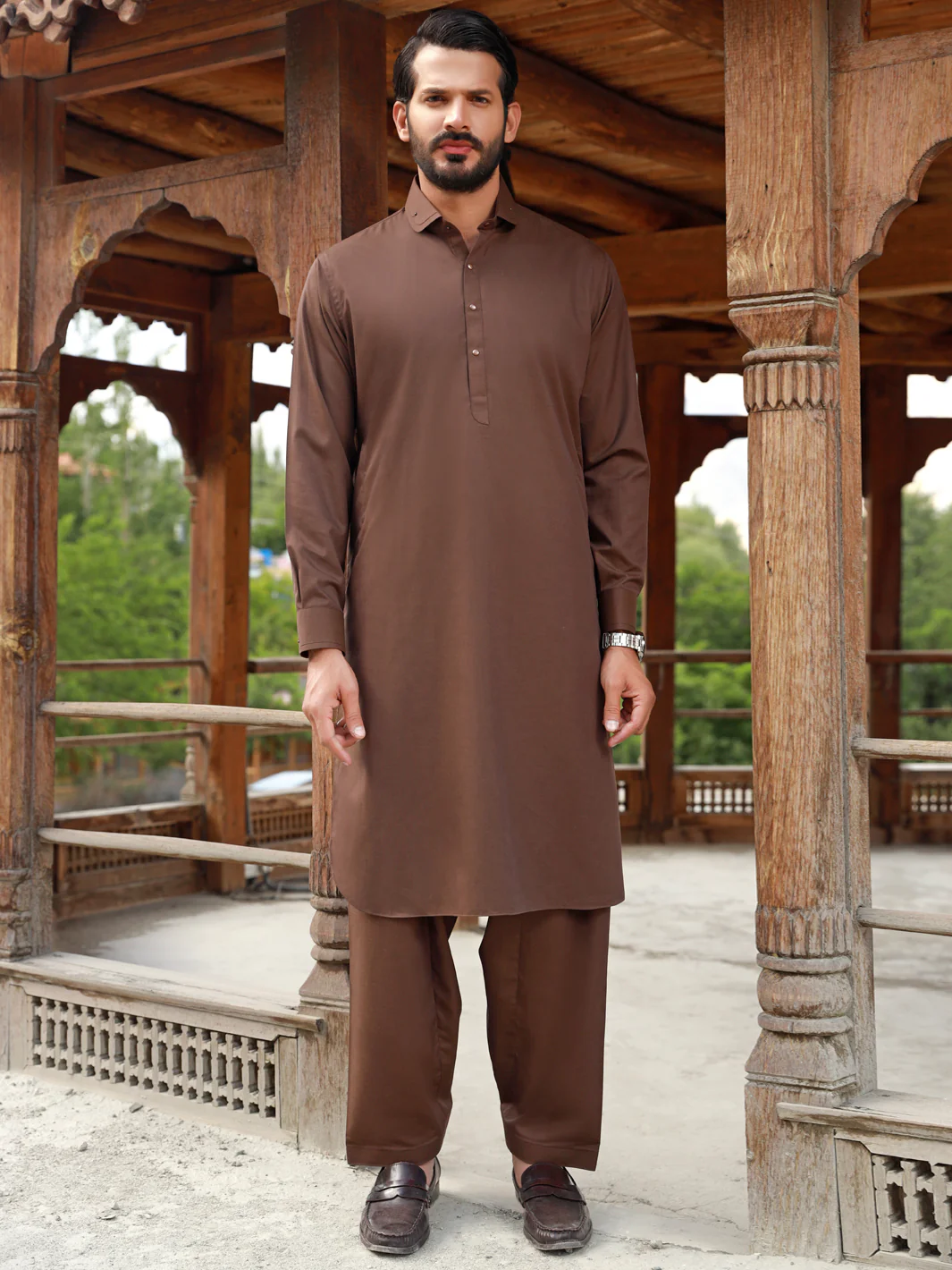 Brown Blended Kameez Shalwar - ALWA-KS-328 - Image 3