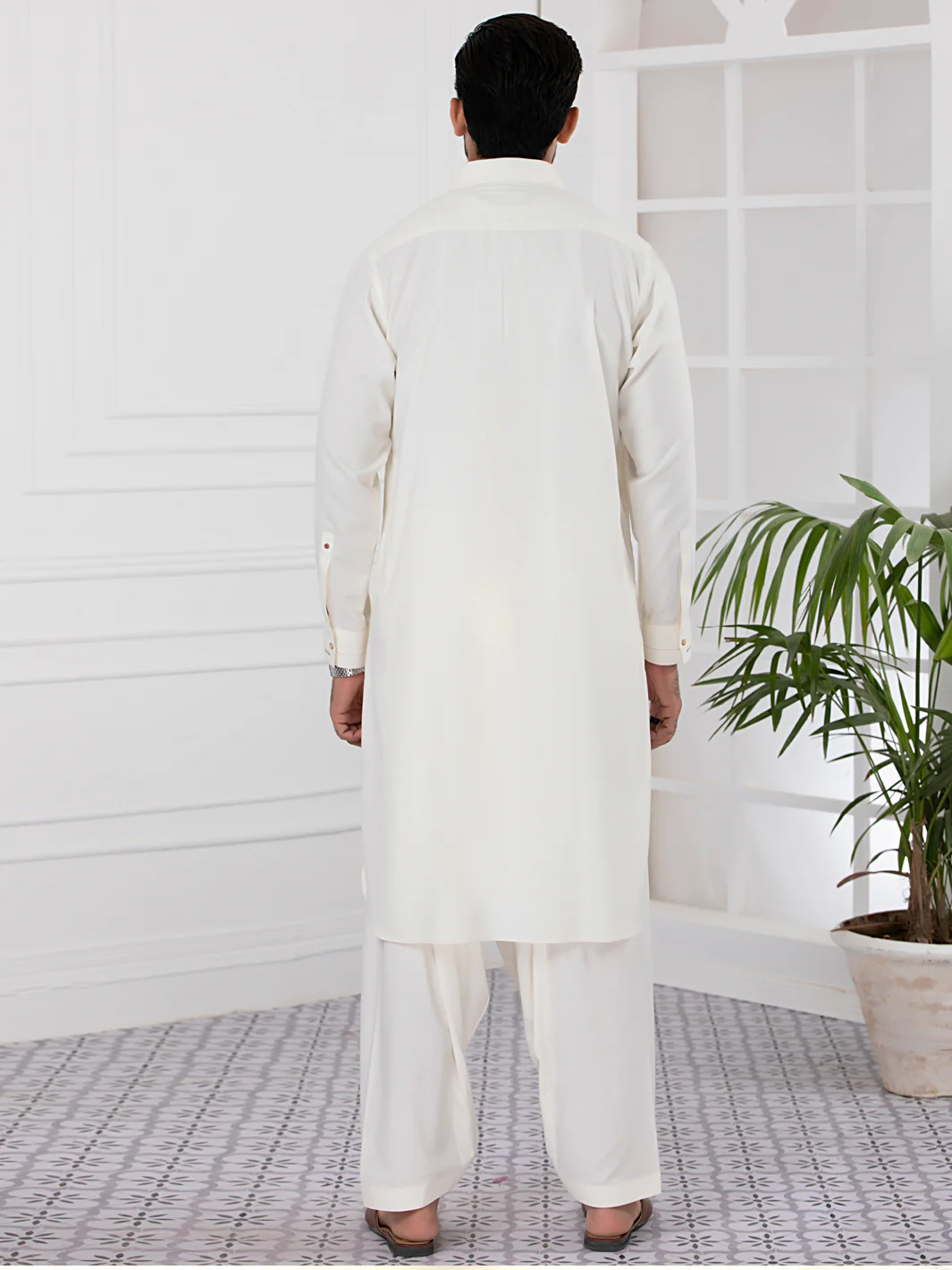 Cream Blended Kameez Shalwar - ALWA-KS-331 - Image 4