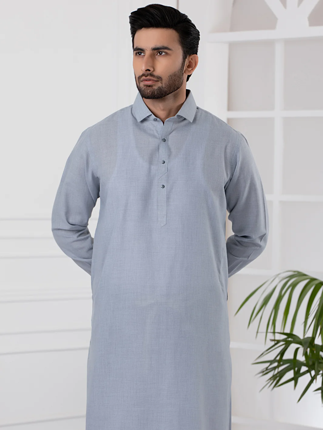 Light Grey Blended Kameez Shalwar - ALWA-KS-332 - Image 3