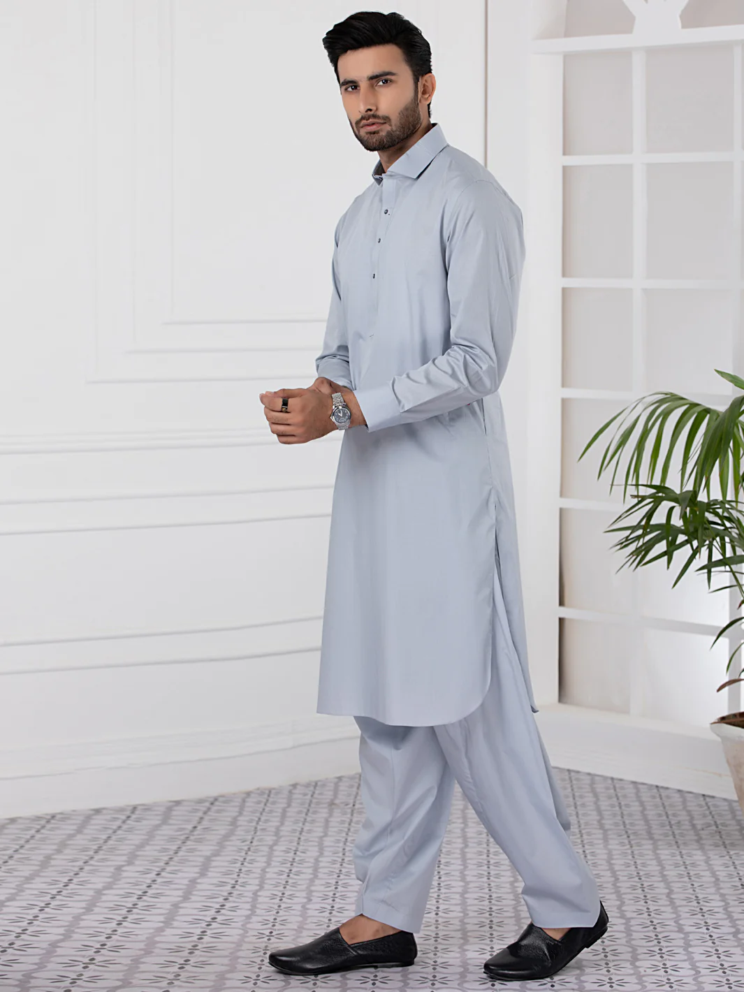 Light Blue Blended Kameez Shalwar - ALWA-KS-333 - Image 3