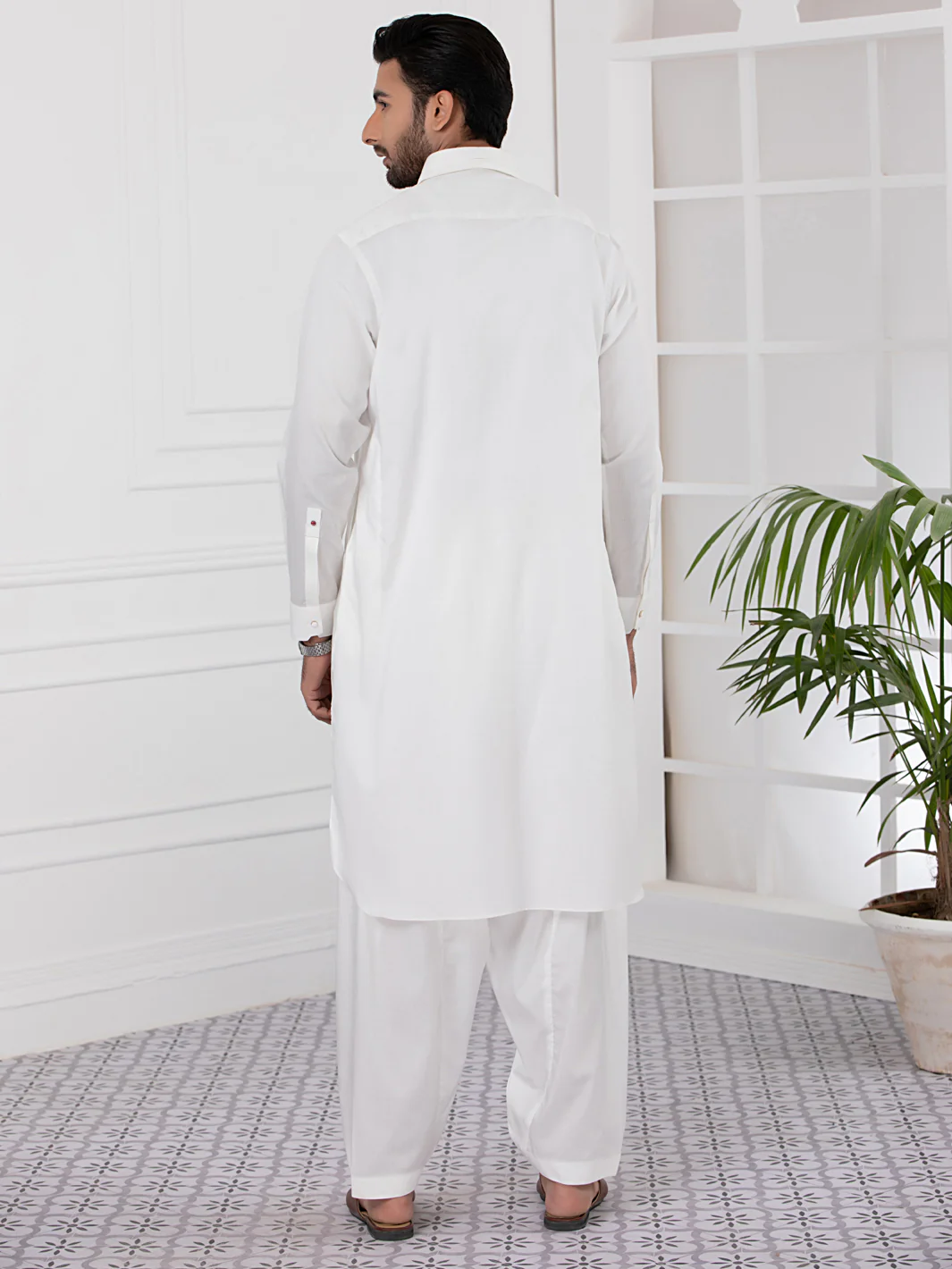 White Cotton Kameez Shalwar - ALWA-KS-334 - Image 2