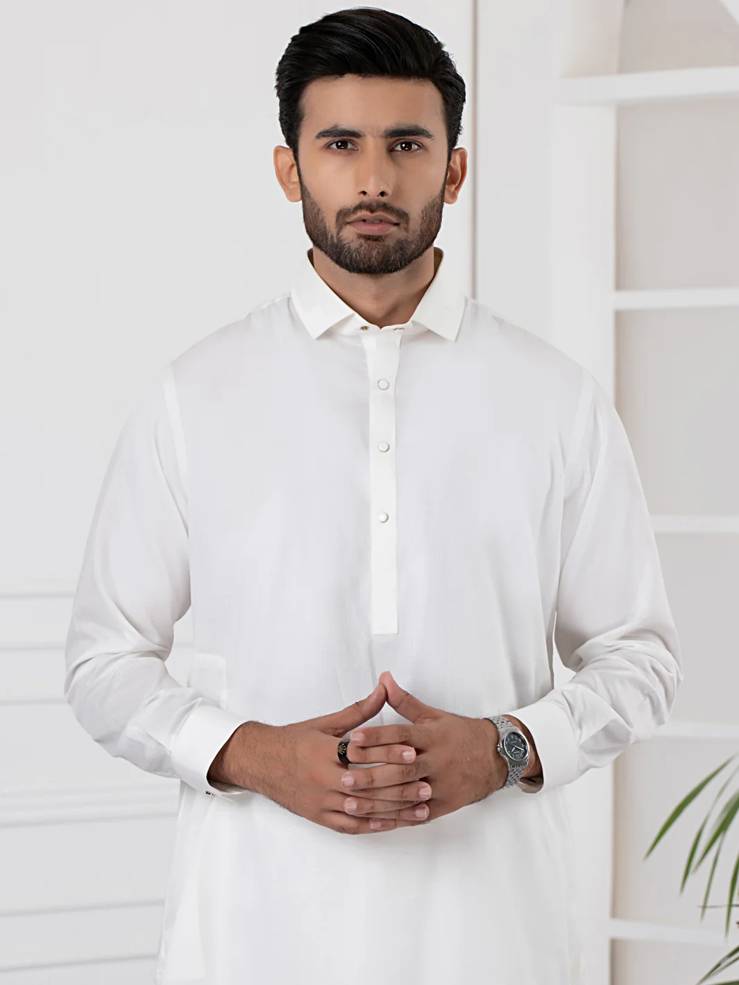 White Cotton Kameez Shalwar - ALWA-KS-334 - Image 3