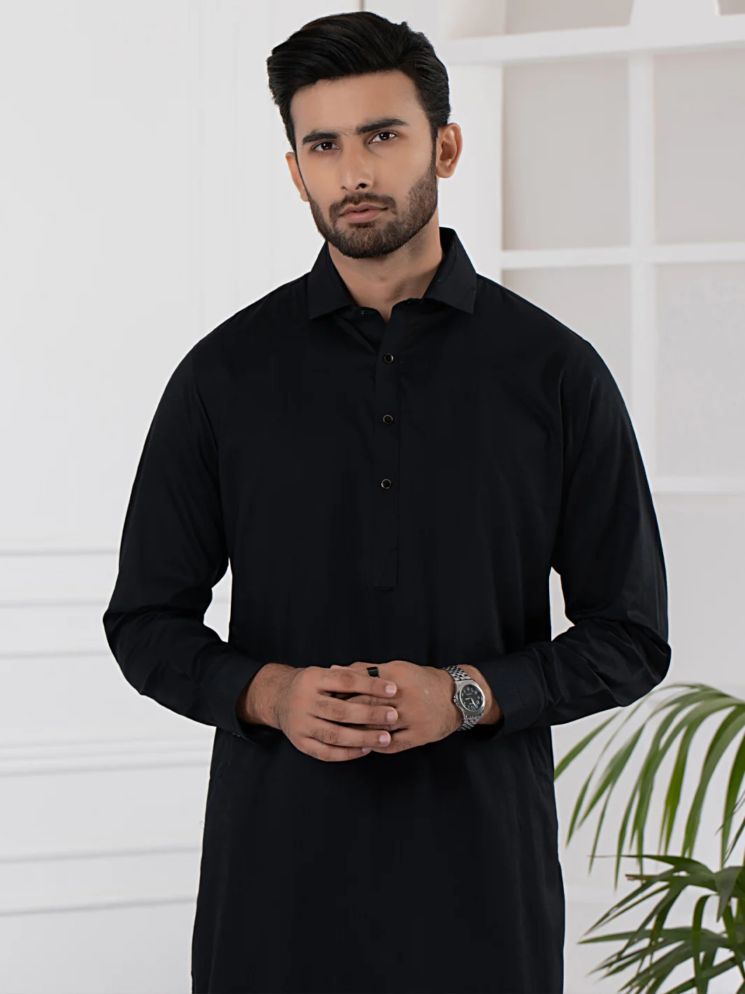 Black Cotton Kameez Shalwar - ALWA-KS-336 - Image 3