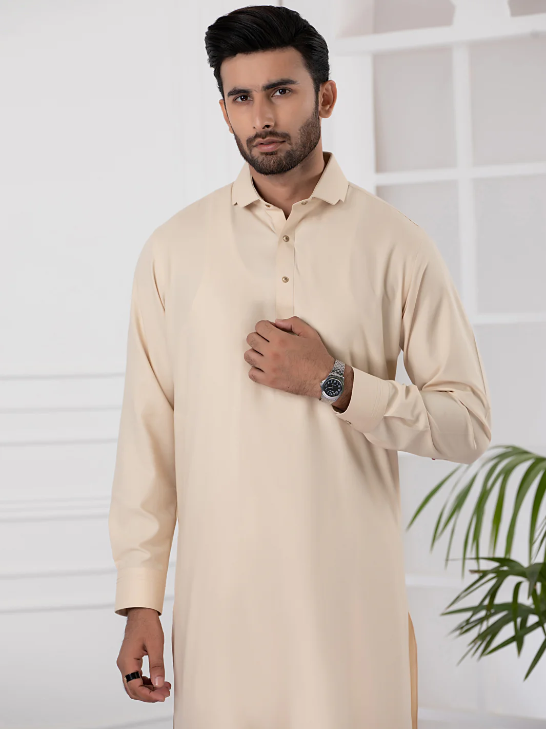 Beige Blended Kameez Shalwar - ALWA-KS-337 - Image 4