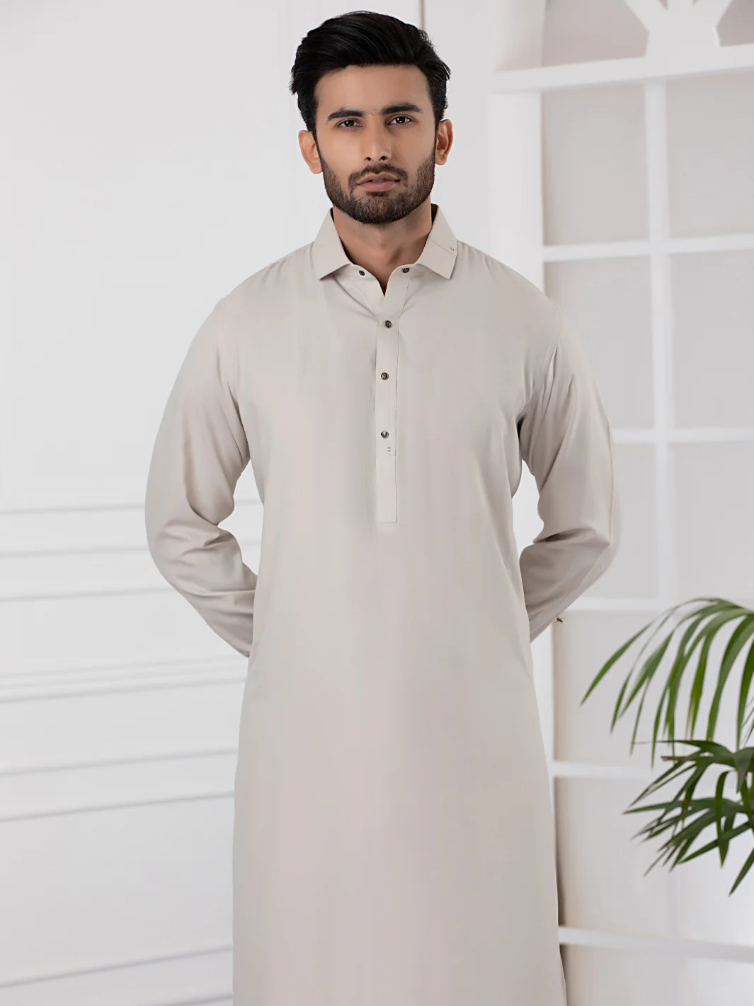 Beige Blended Kameez Shalwar - ALWA-KS-338 - Image 2