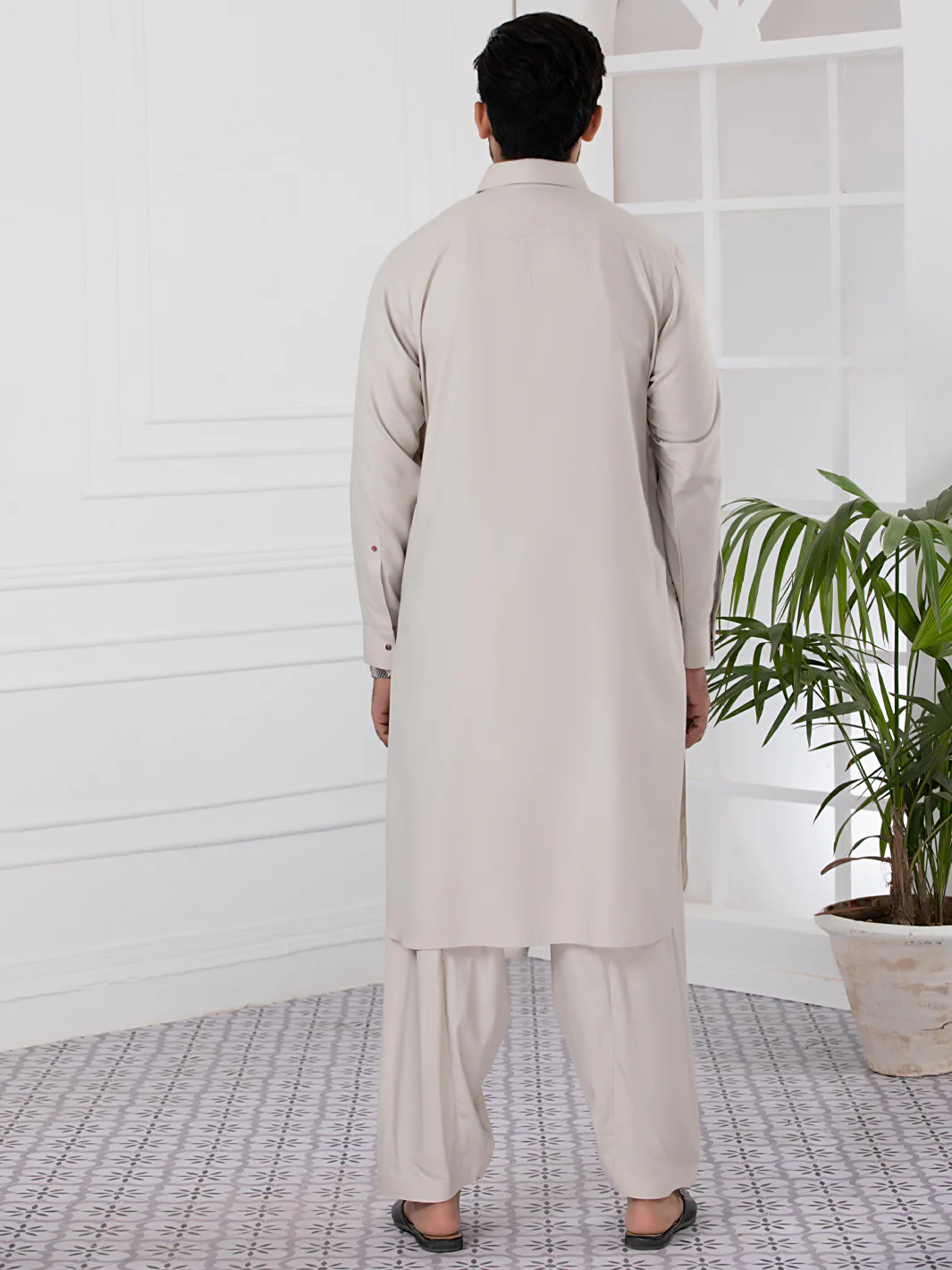 Beige Blended Kameez Shalwar - ALWA-KS-338 - Image 4