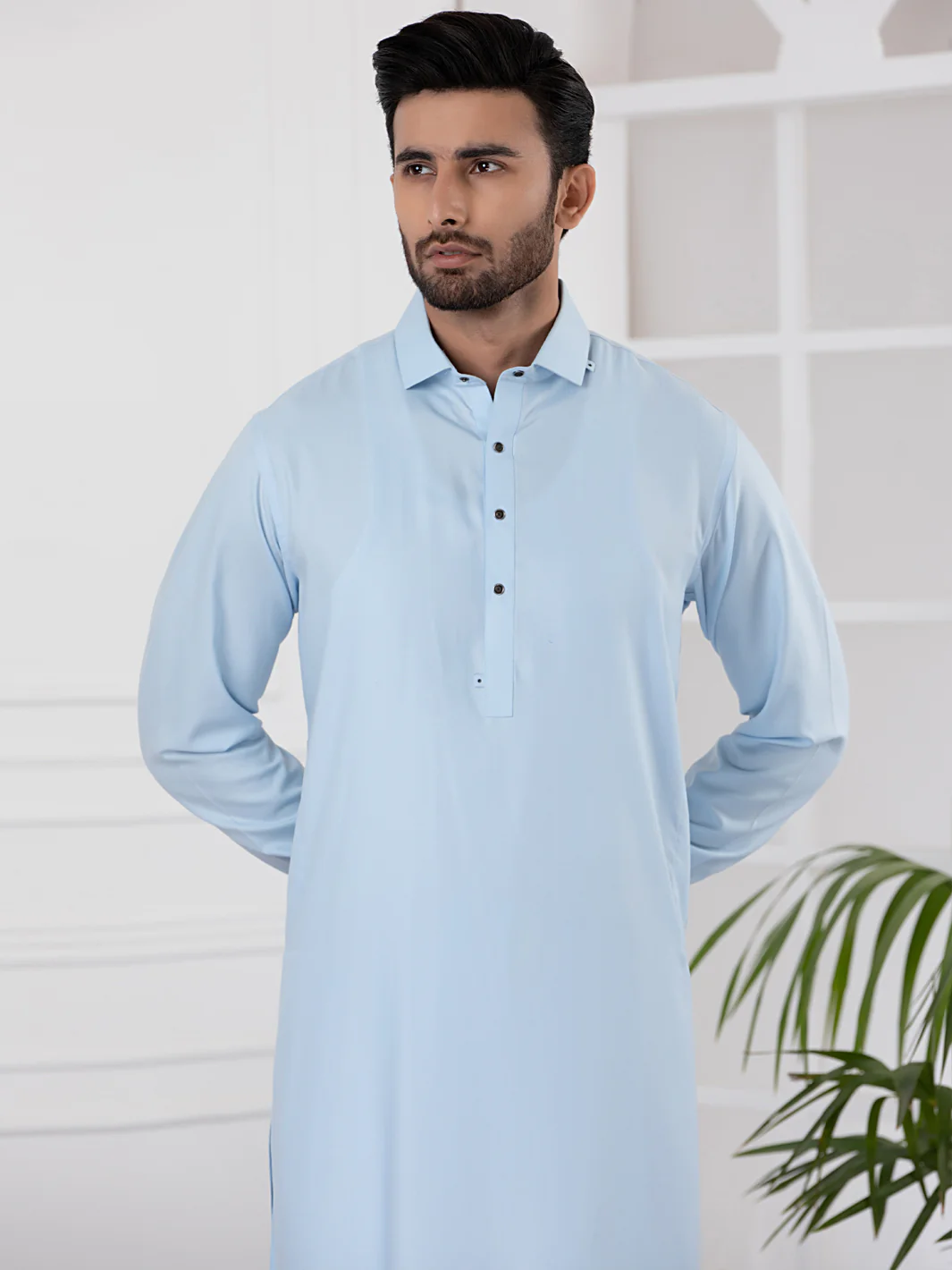 Light Blue Blended Kameez Shalwar - ALWA-KS-339 - Image 3