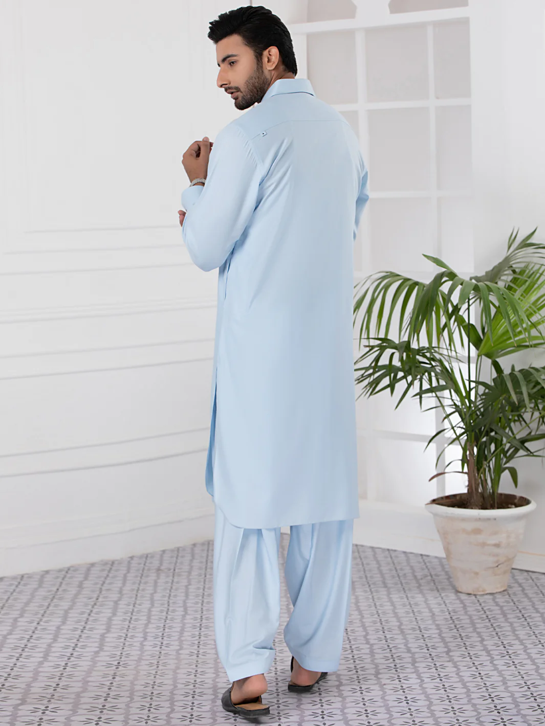 Light Blue Blended Kameez Shalwar - ALWA-KS-339 - Image 4