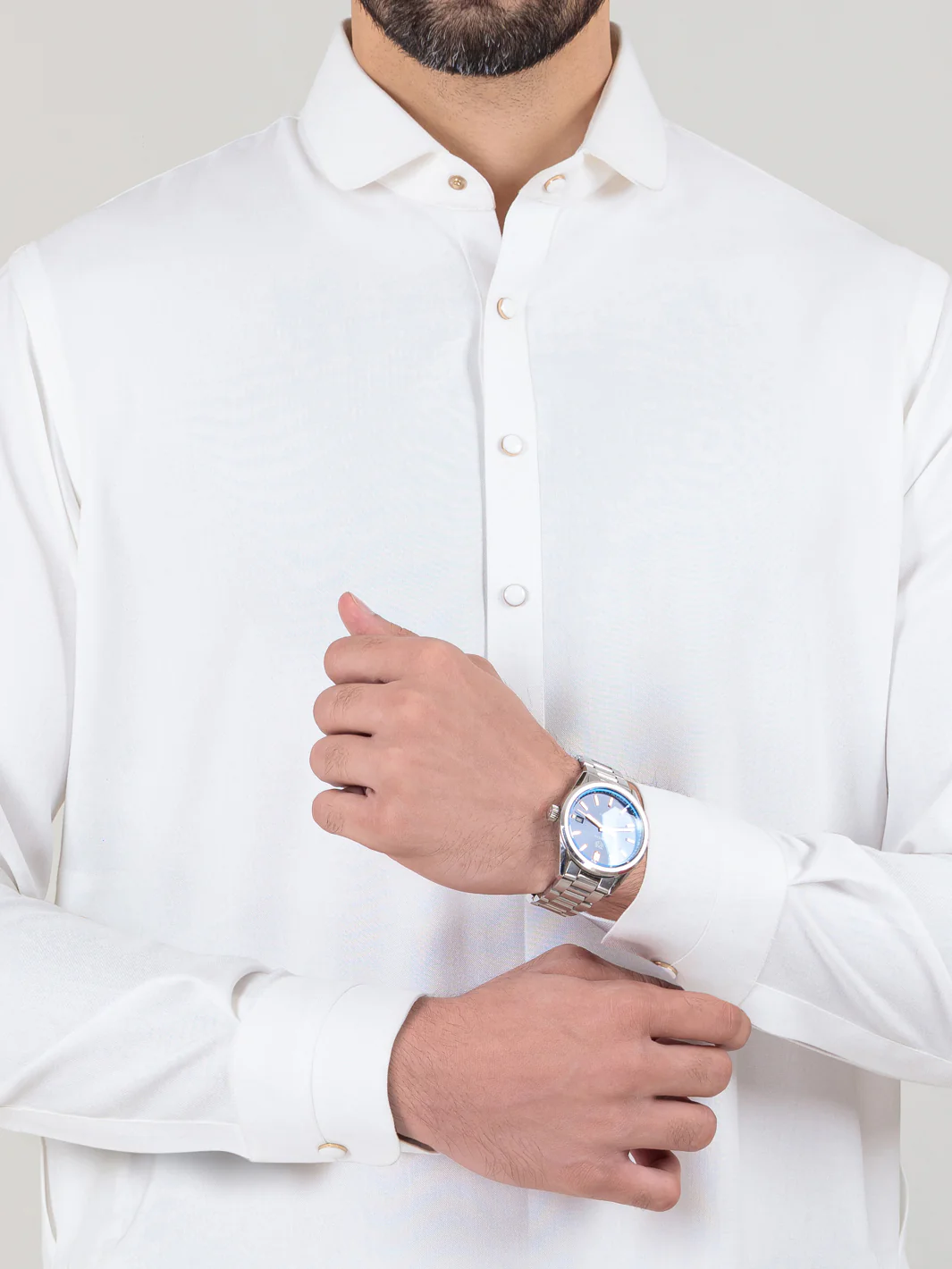 White Blended Kameez Shalwar - ALWA-KS-351 - Image 2