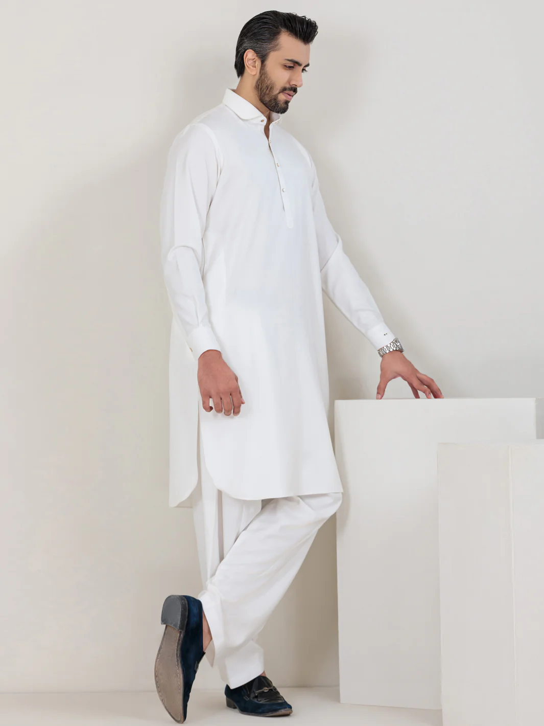 White Blended Kameez Shalwar - ALWA-KS-351 - Image 4