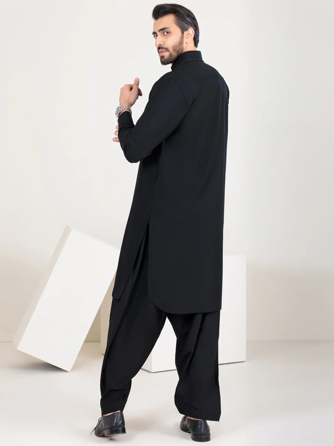 Black Blended Kameez Shalwar - ALWA-KS-356 - Image 2