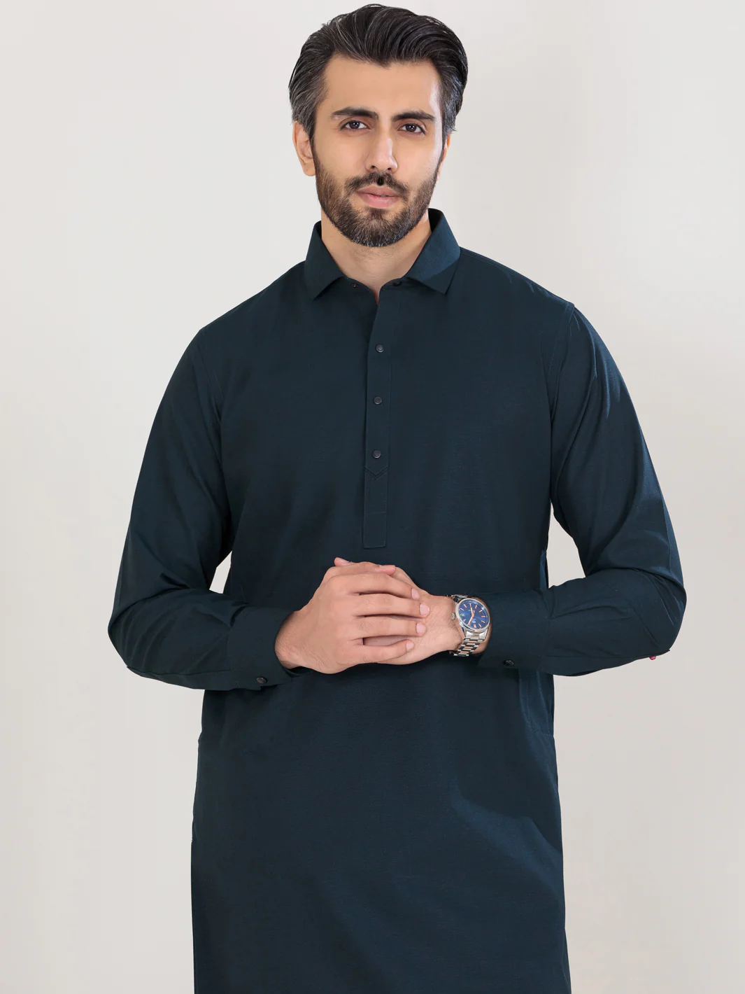 Navy Blue Blended Kameez Shalwar - ALWA-KS-360A - Image 3