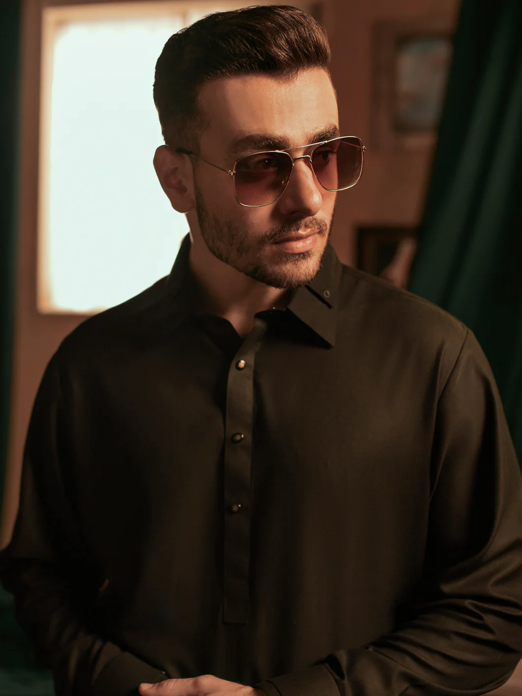 Black  Blended Kameez Shalwar - ALWA-KS-400 - Image 3