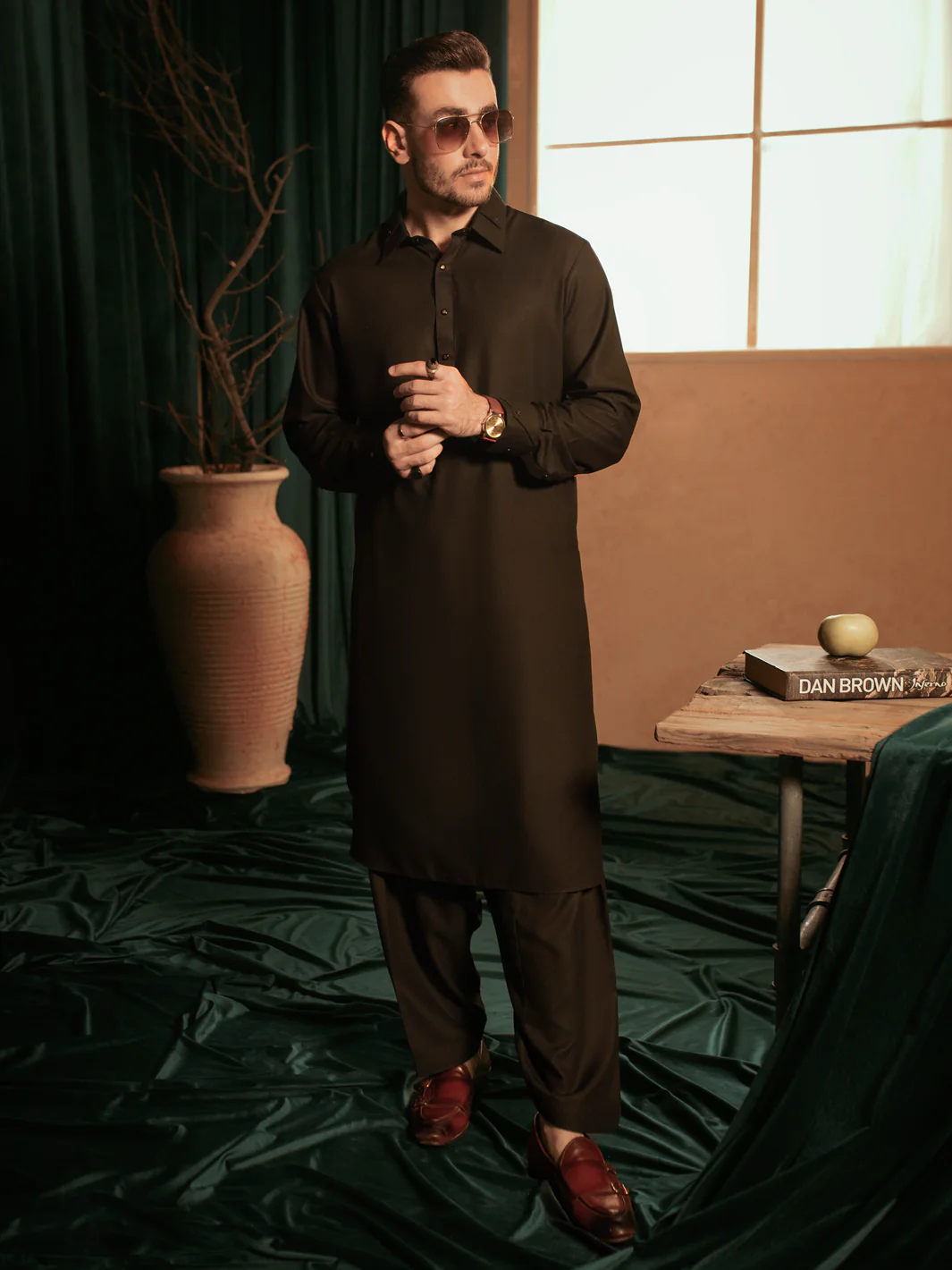 Black  Blended Kameez Shalwar - ALWA-KS-400 - Image 4
