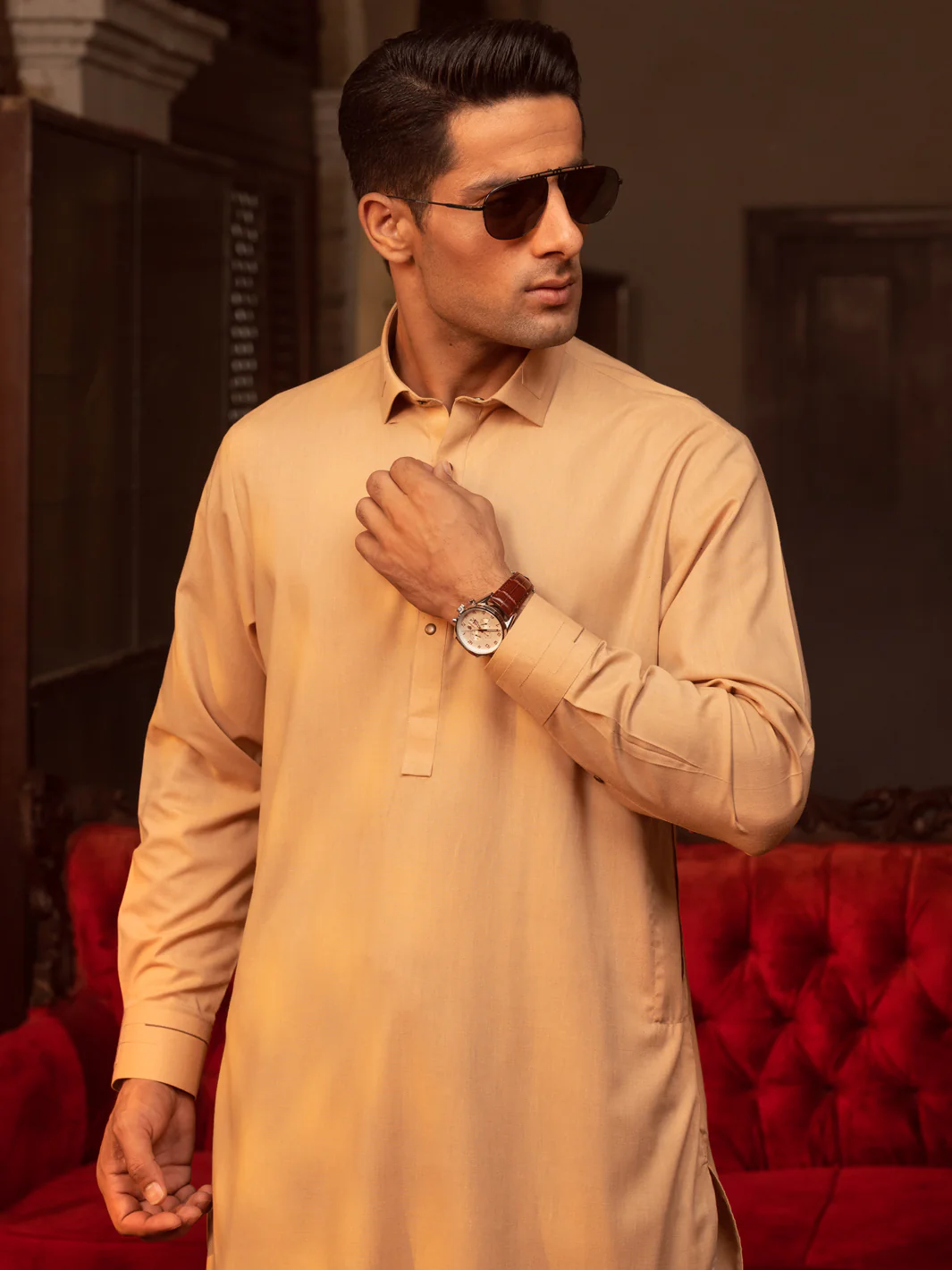 Beige Kameez Shalwar - ALWA-KS-401 - Image 3