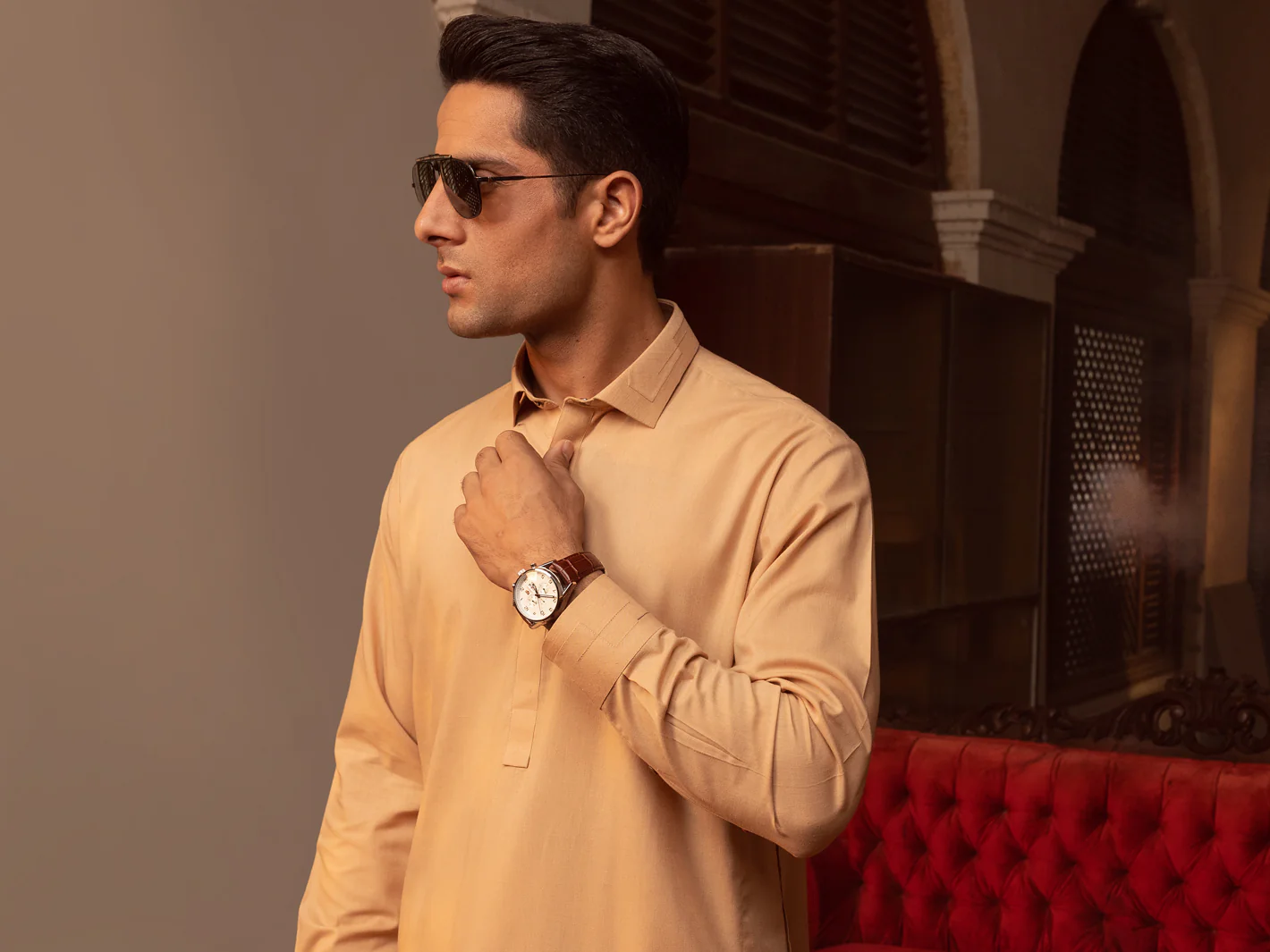 Beige Kameez Shalwar - ALWA-KS-401 - Image 4