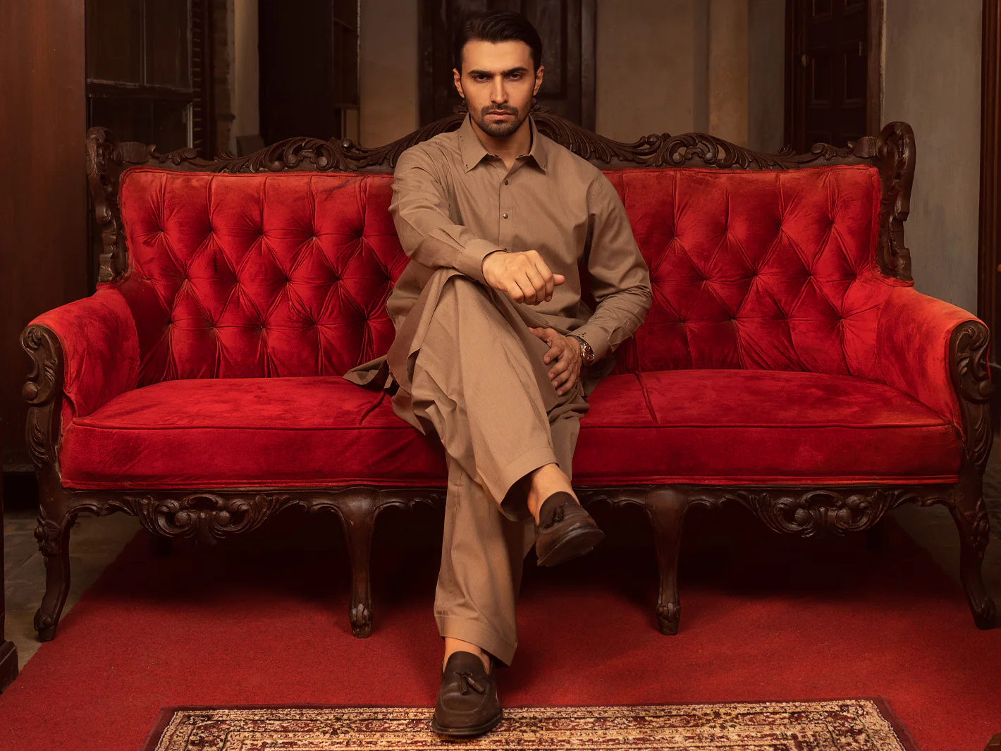 Brown Kameez Shalwar - ALWA-KS-402 - Image 4