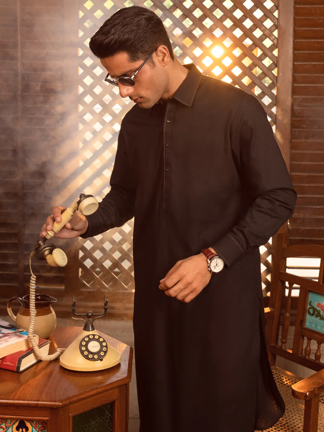 Black Kameez Shalwar - ALWA-KS-404 - Image 2